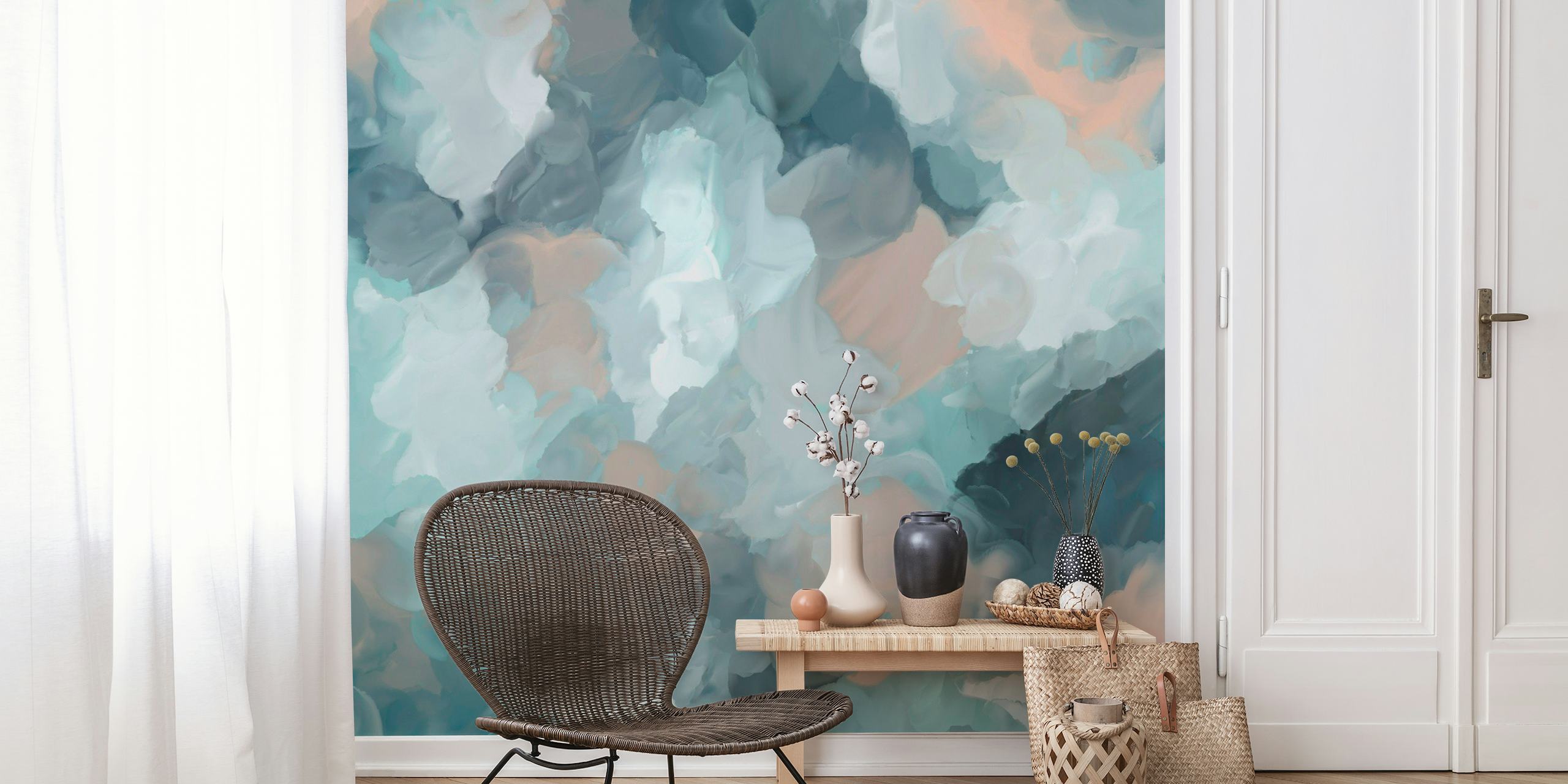abstract artistic dot brush strokes wall mural in soft colors