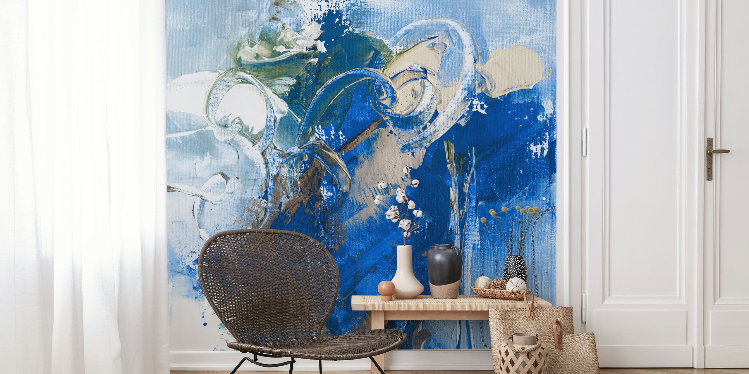 Blue abstract brush strokes and shapes wallpaper