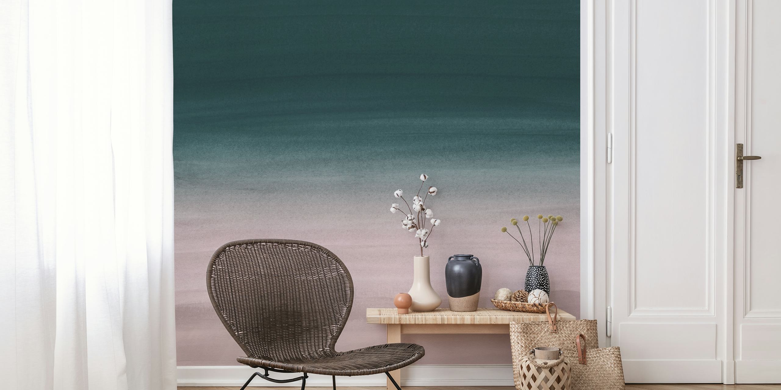 Teal blush watercolor ombre wallpaper pattern design