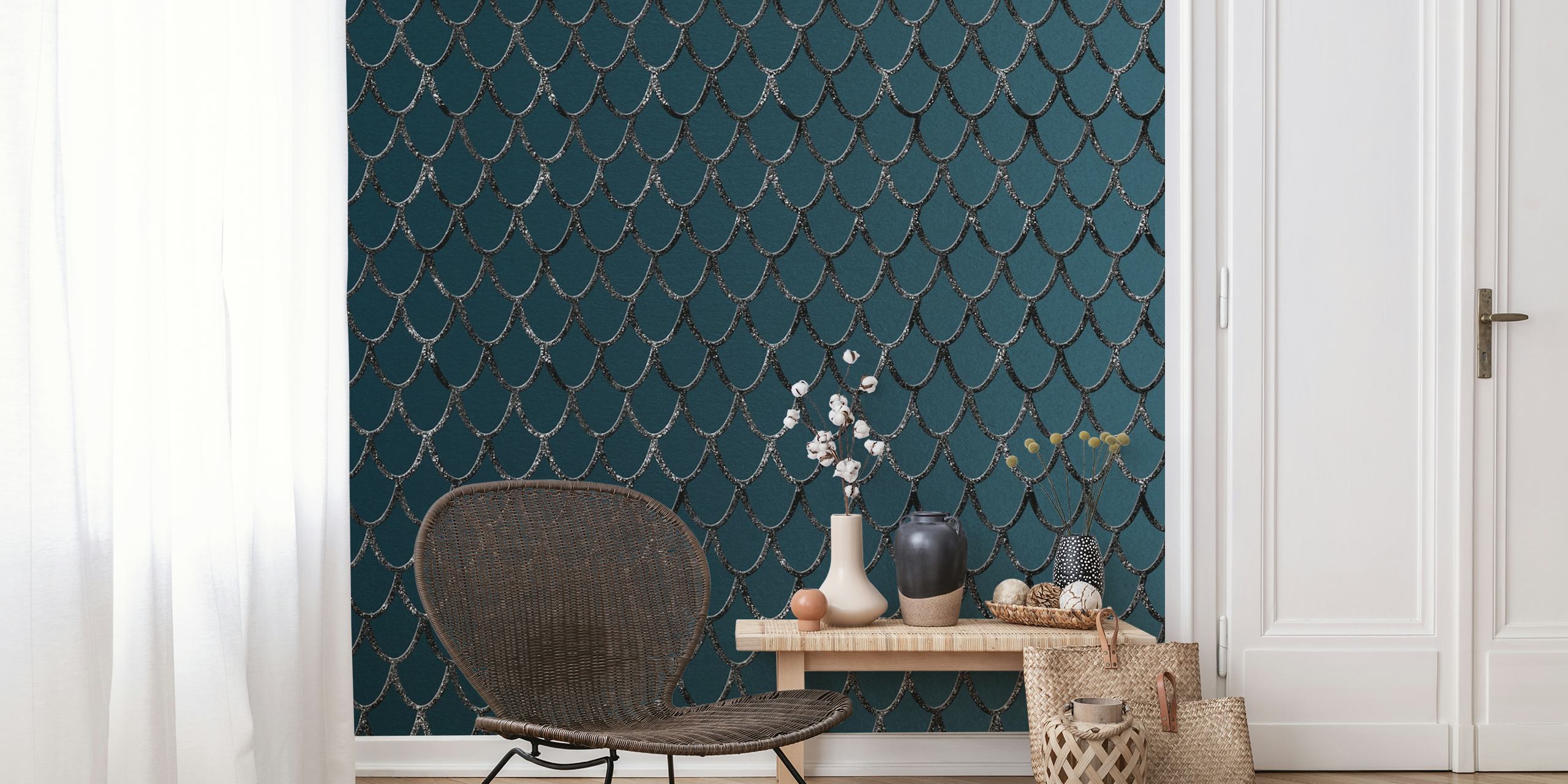 Teal Mermaid Scales wallpaper i et rom