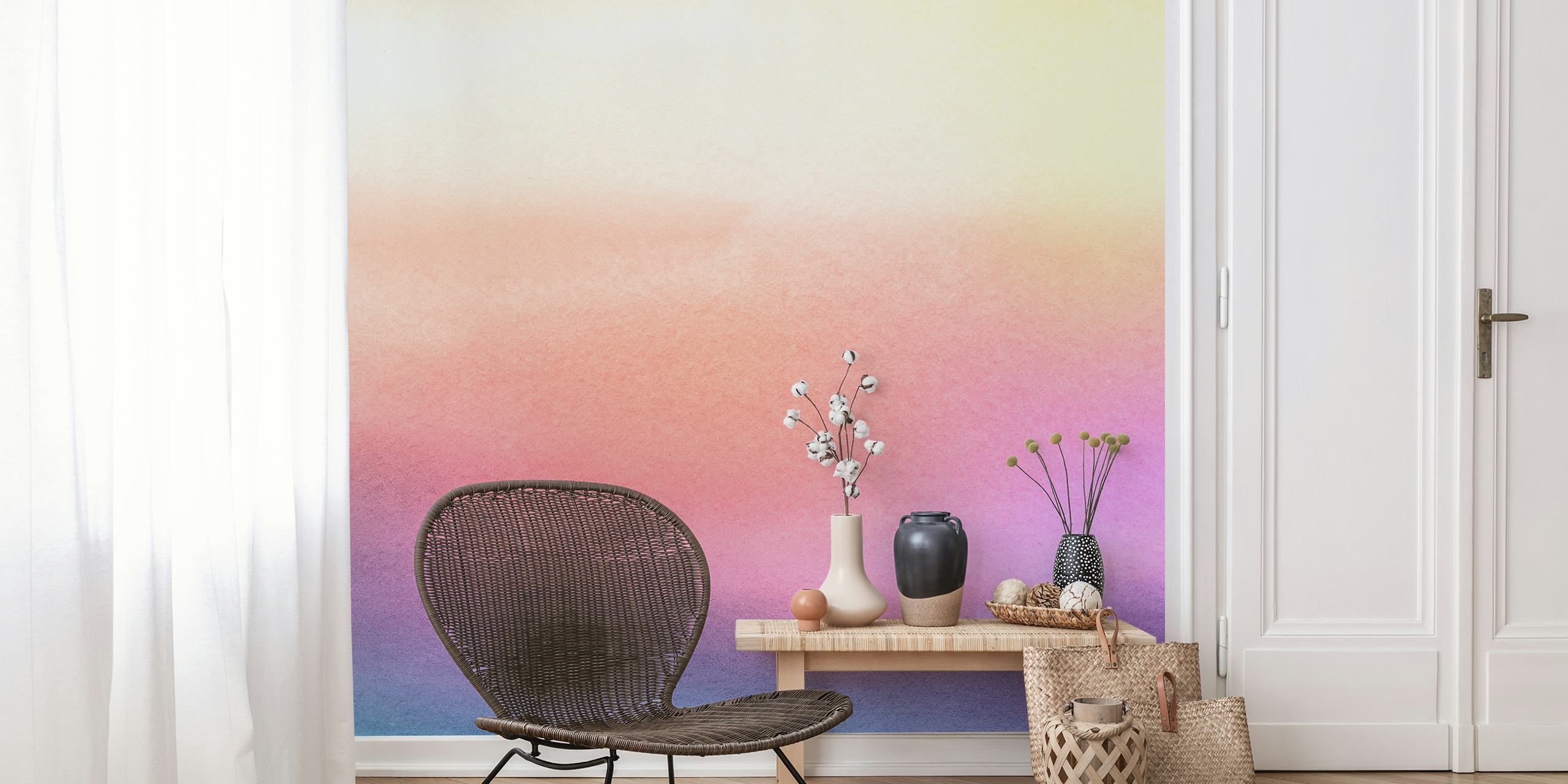 Rainbow ombre wallpaper in a room
