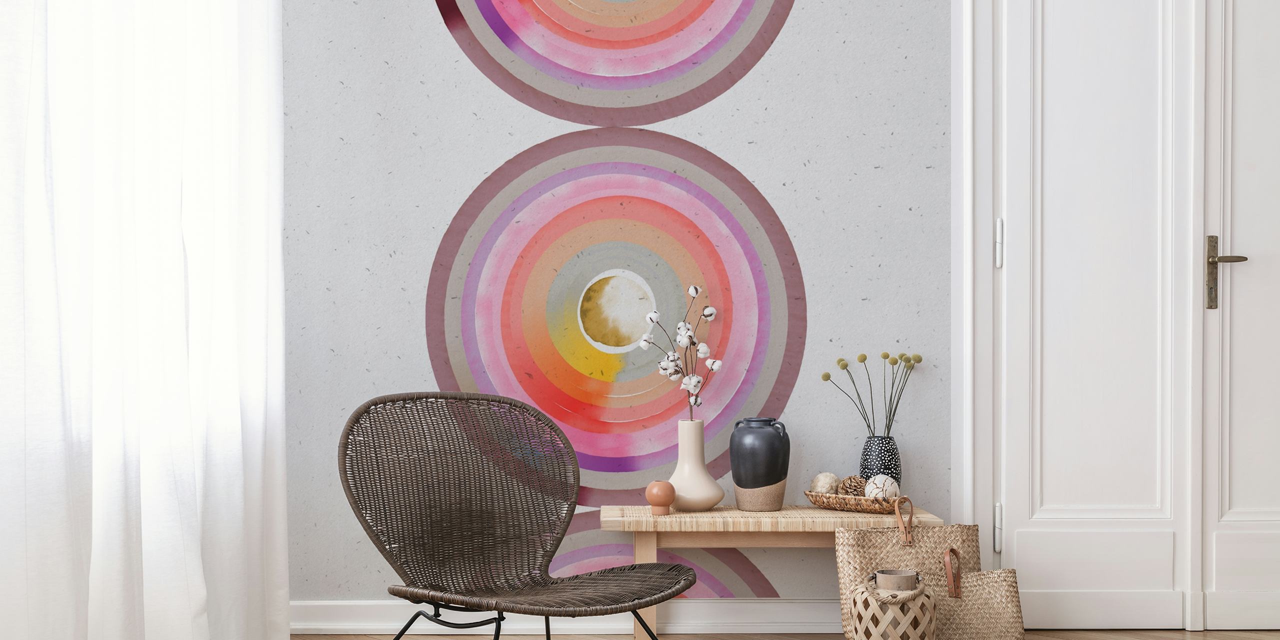 Abstract concentric circles with rainbow desert tones wall mural