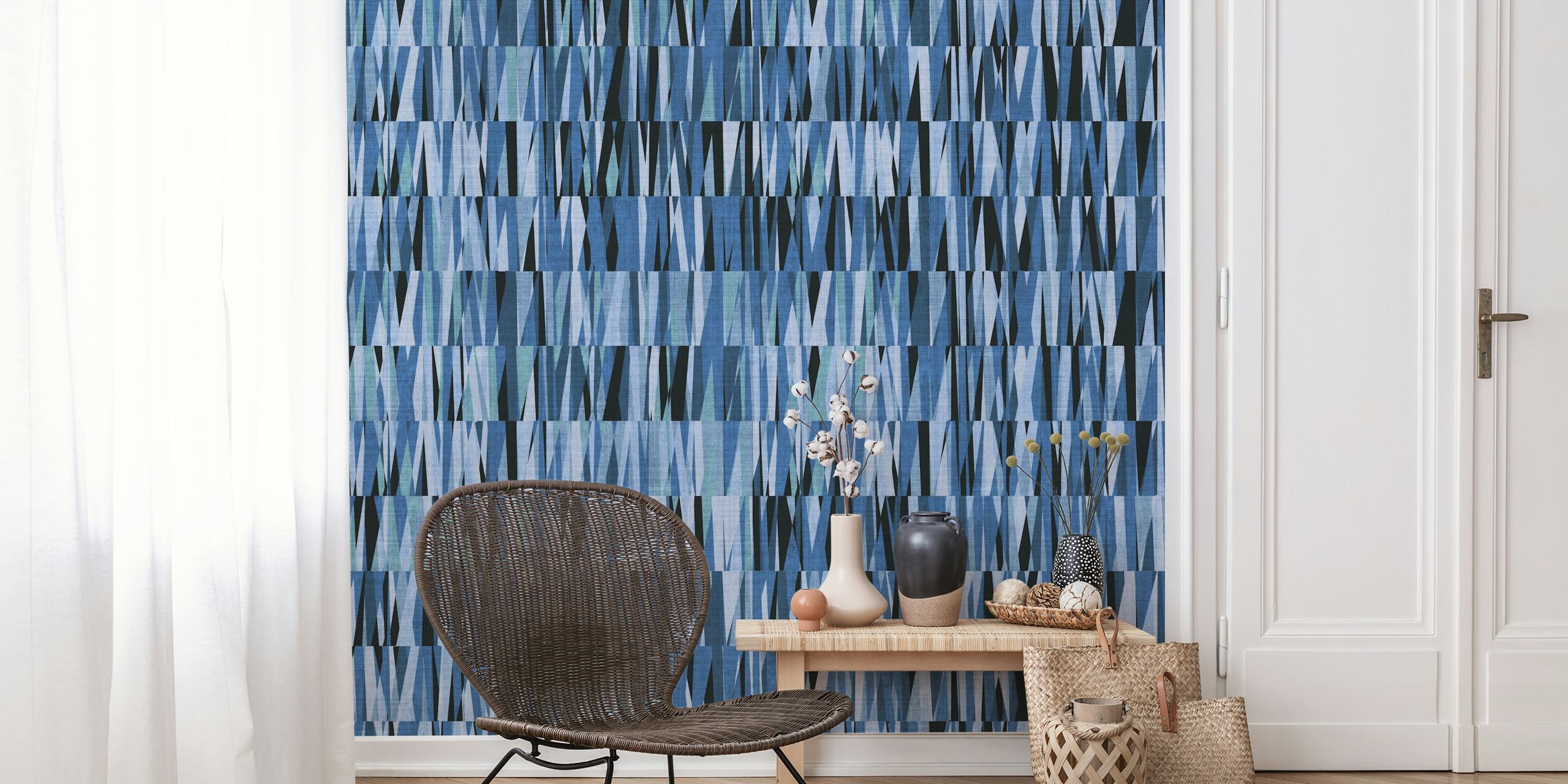 Wexler Geometric in Blue wallpaper in a room