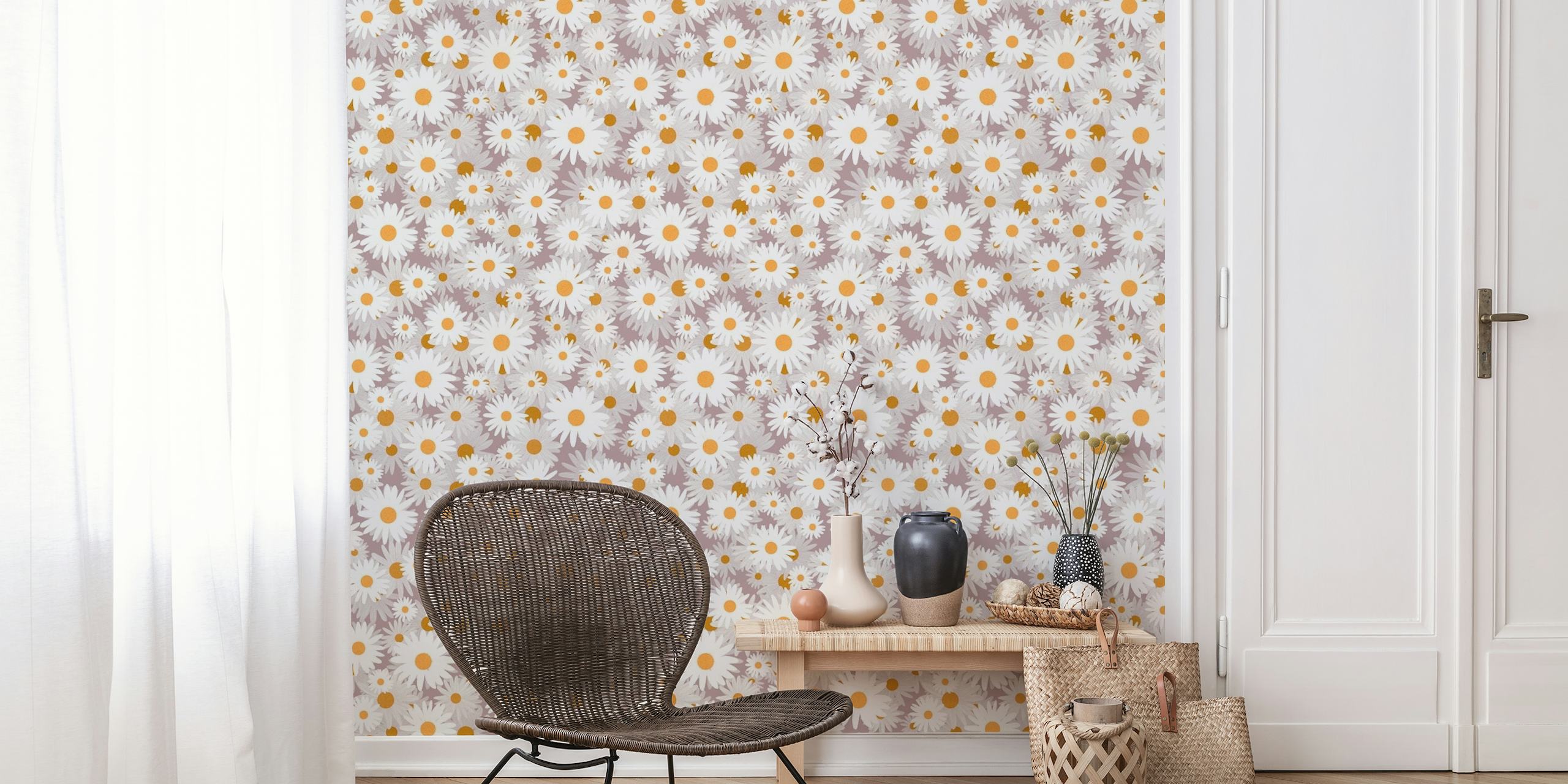 White Daisies pattern wallpaper