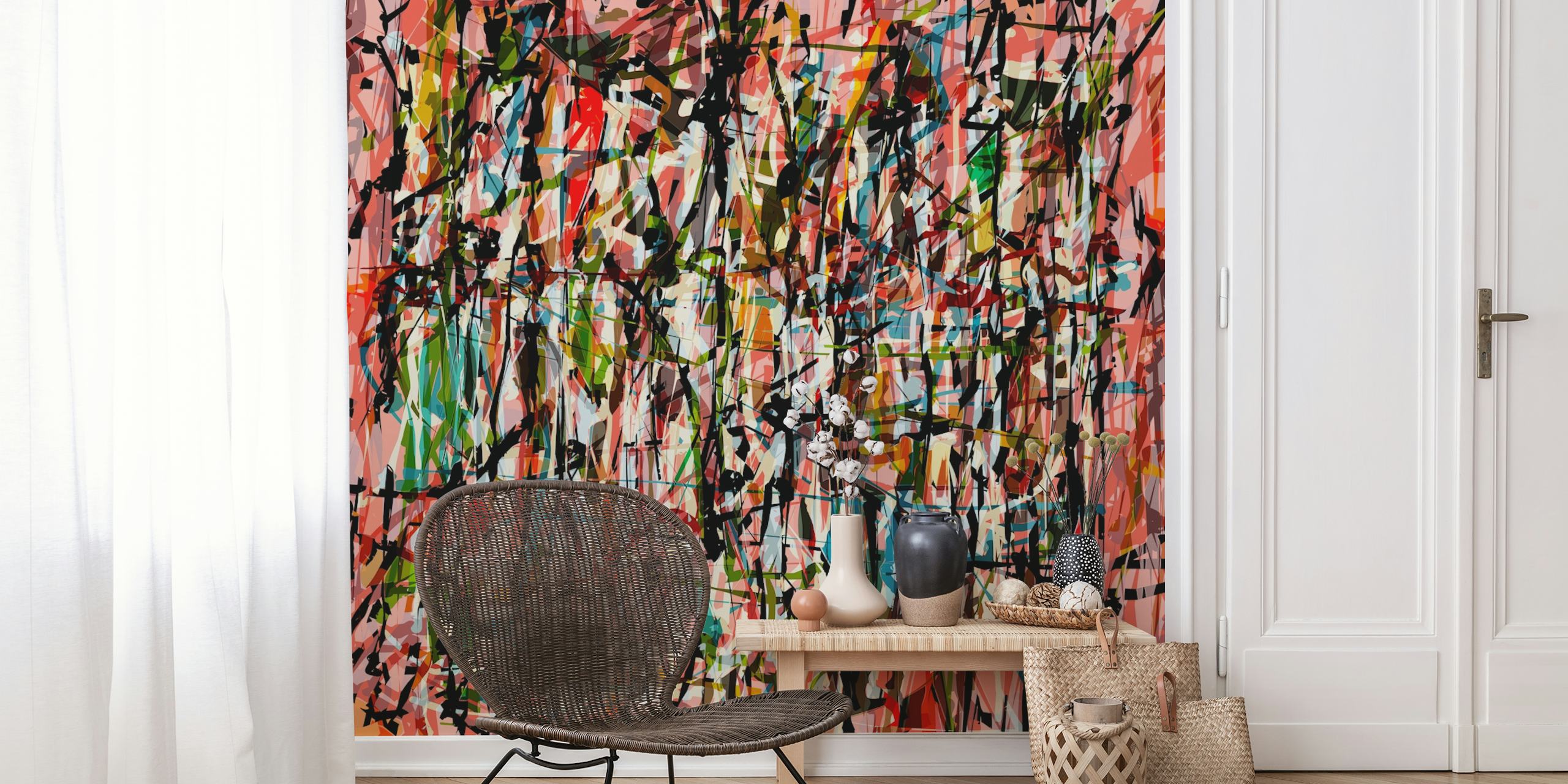 Colored Pollock wallpaper design in a room