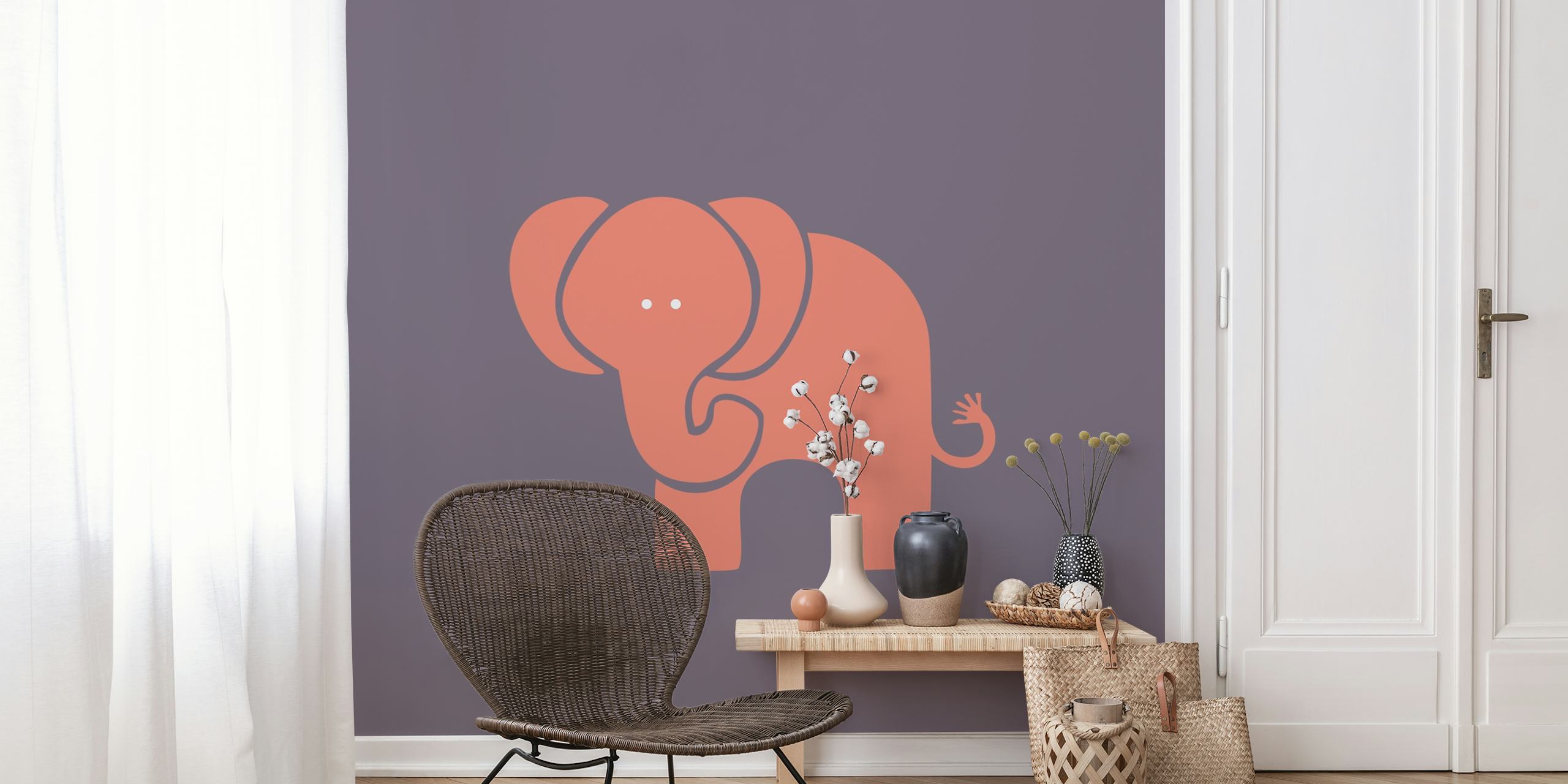 Coral elephant illustration on taupe background wallpaper
