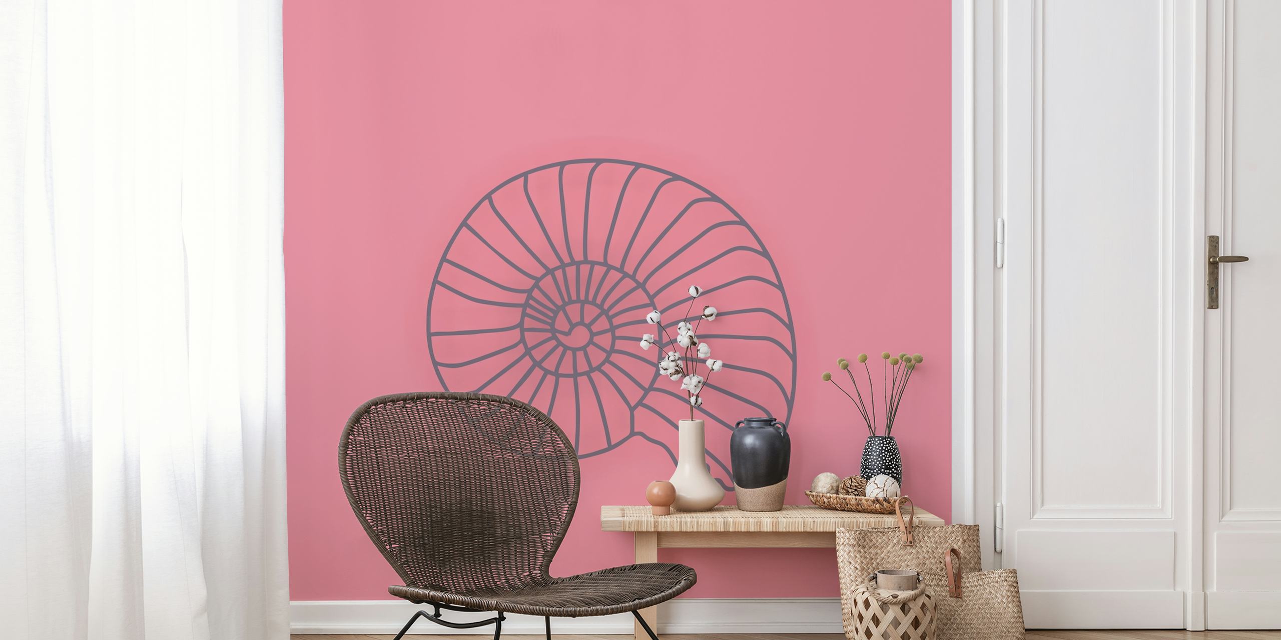 ταπετσαρία Rose Pink Wall Sea Shell σε ένα δωμάτιο