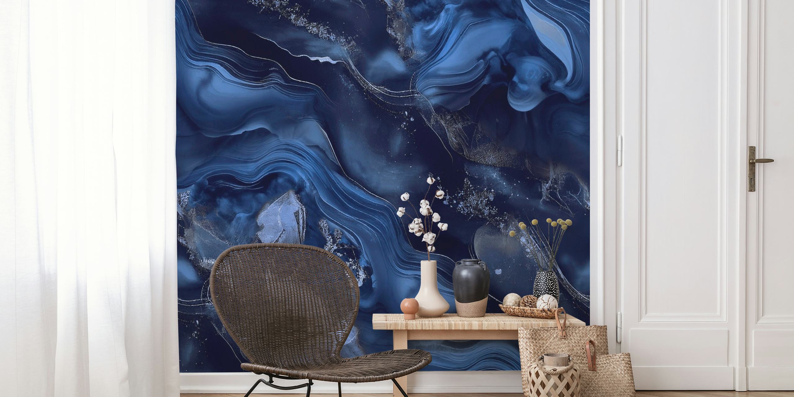 Midnight Blue Luxury Marble papel de parede