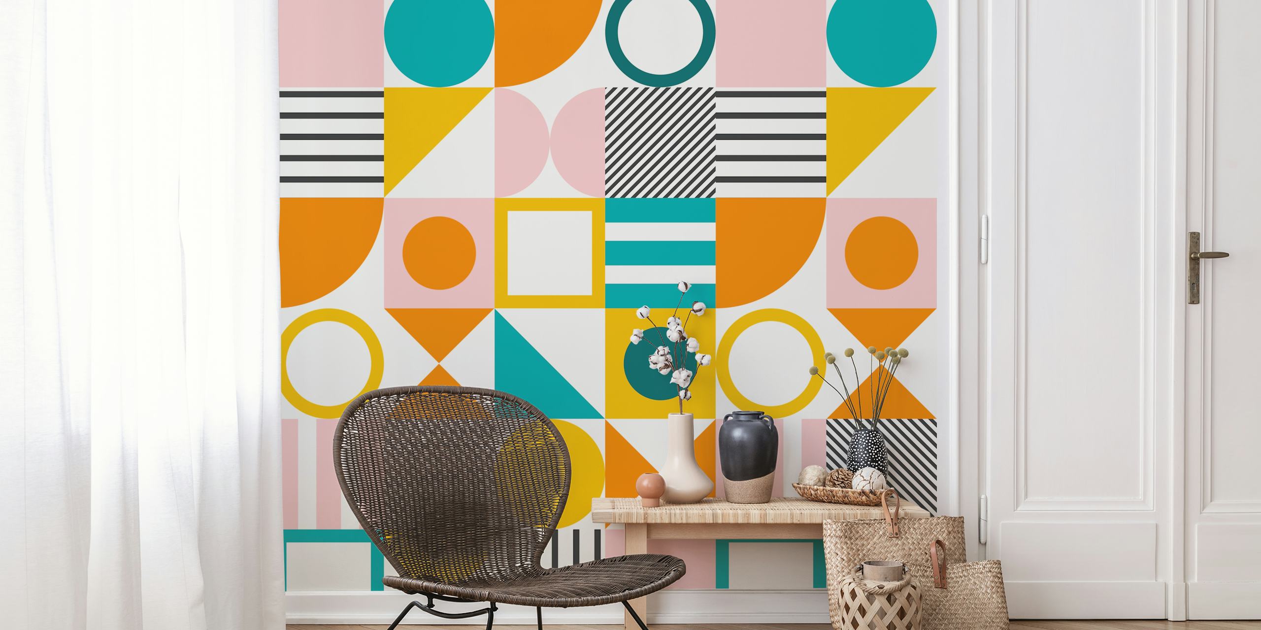 Spring Bauhaus Odvažan zidni mural sa šarenim geometrijskim oblicima
