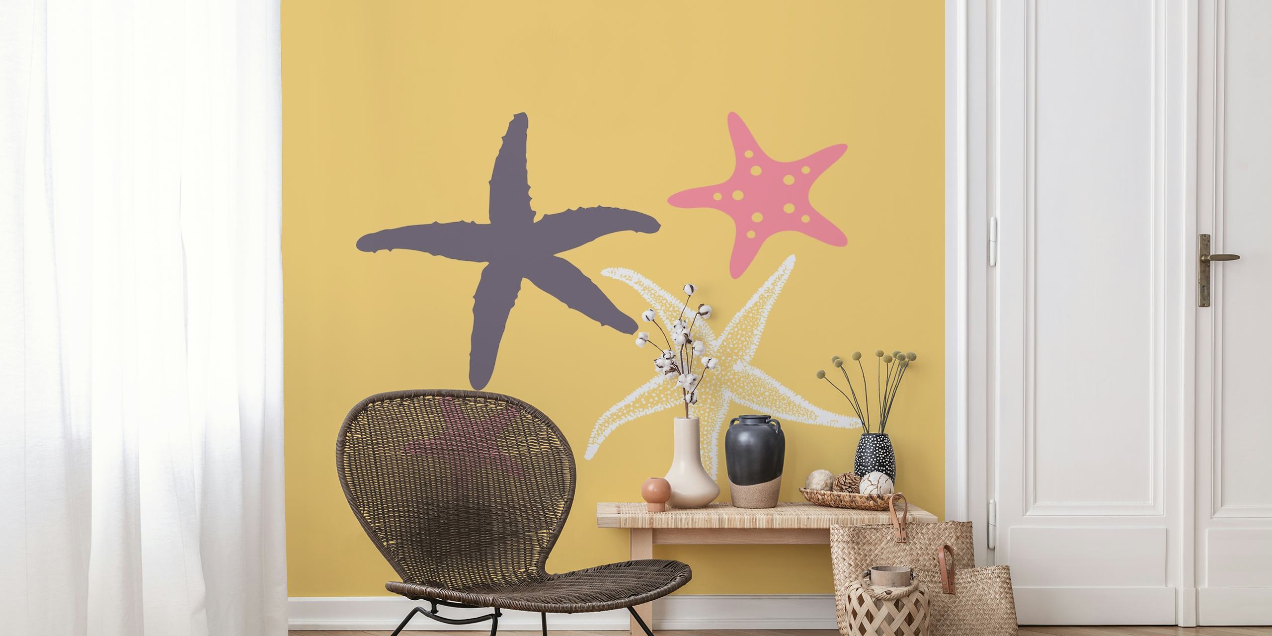 Gul sjöstjärnor tapet i ett rum