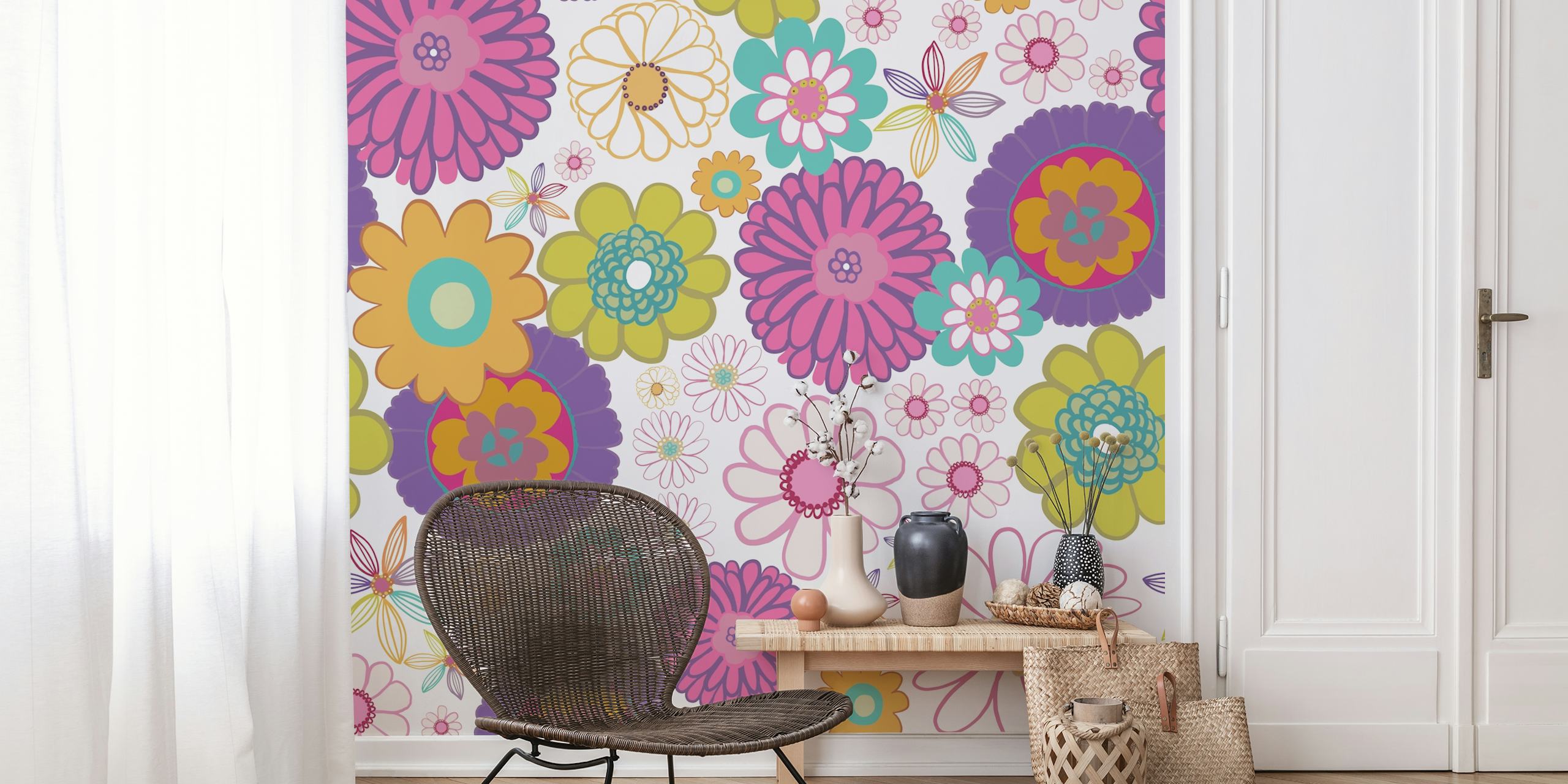 Χρωματιστό τοιχογραφία με λουλουδάτο μοτίβο με ένα μείγμα vintage και Modern στυλ