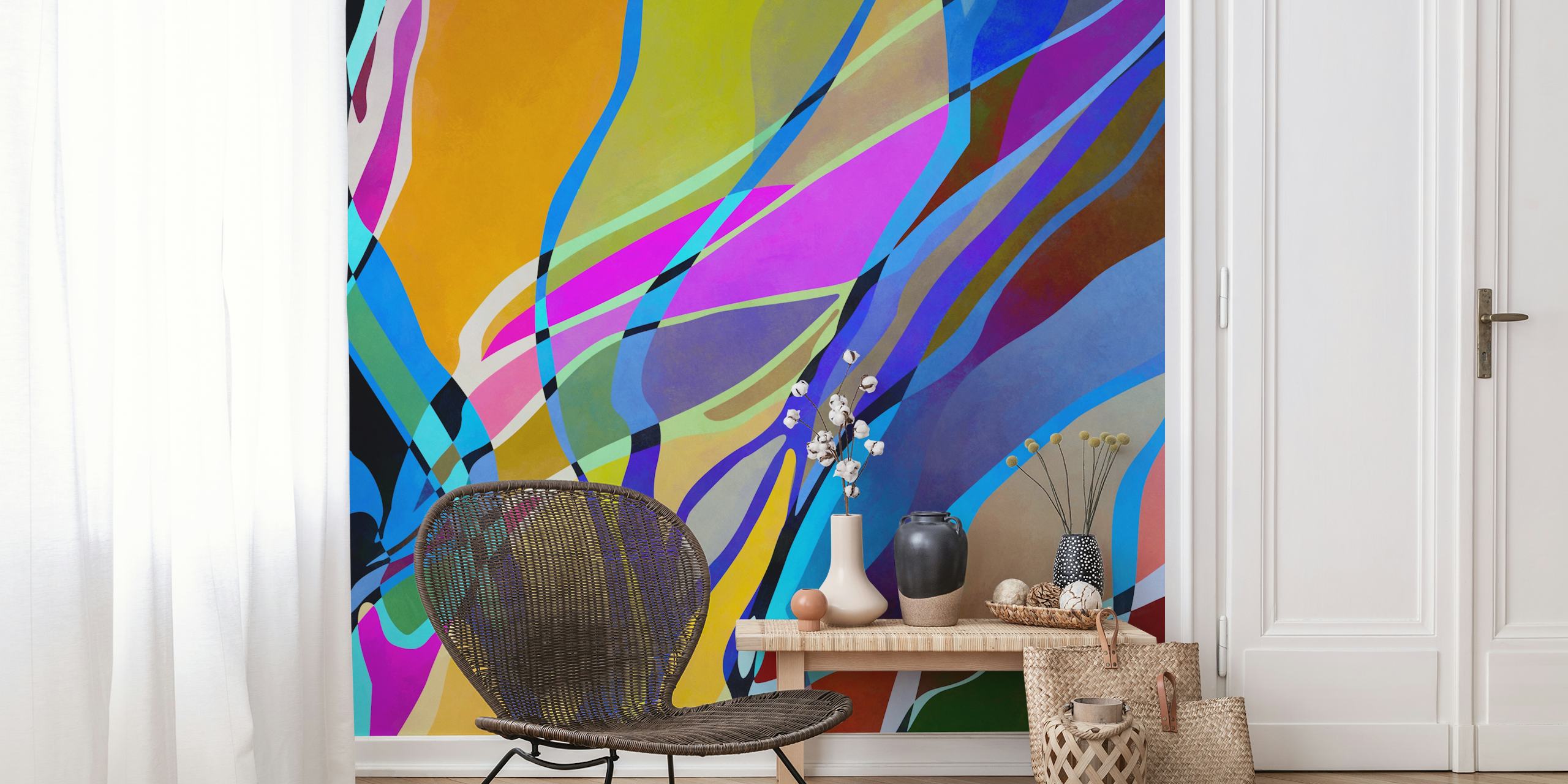 Colorful foliage wallpaper in a room
