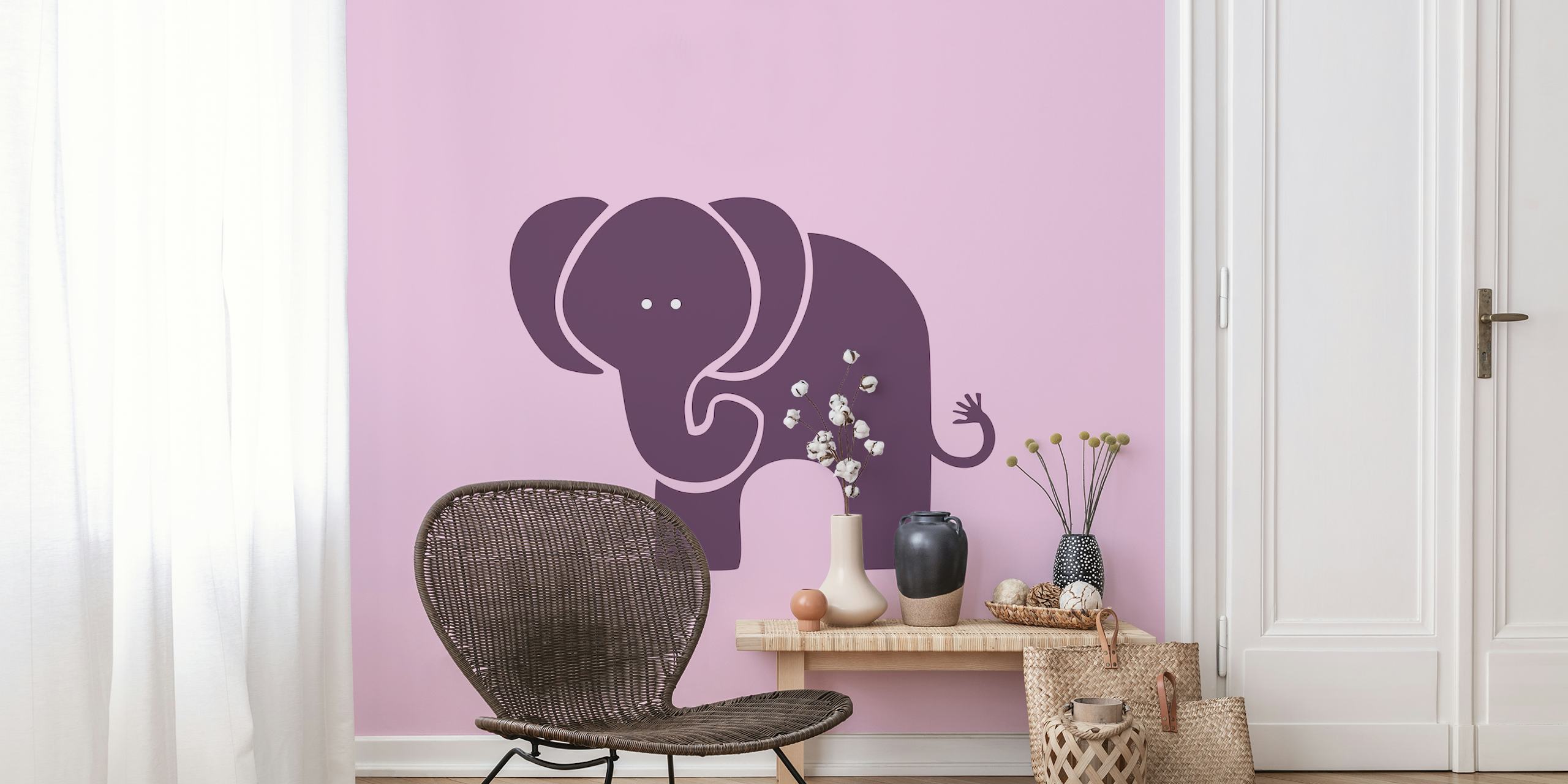 Pink elephant illustration on soft pink background wallpaper
