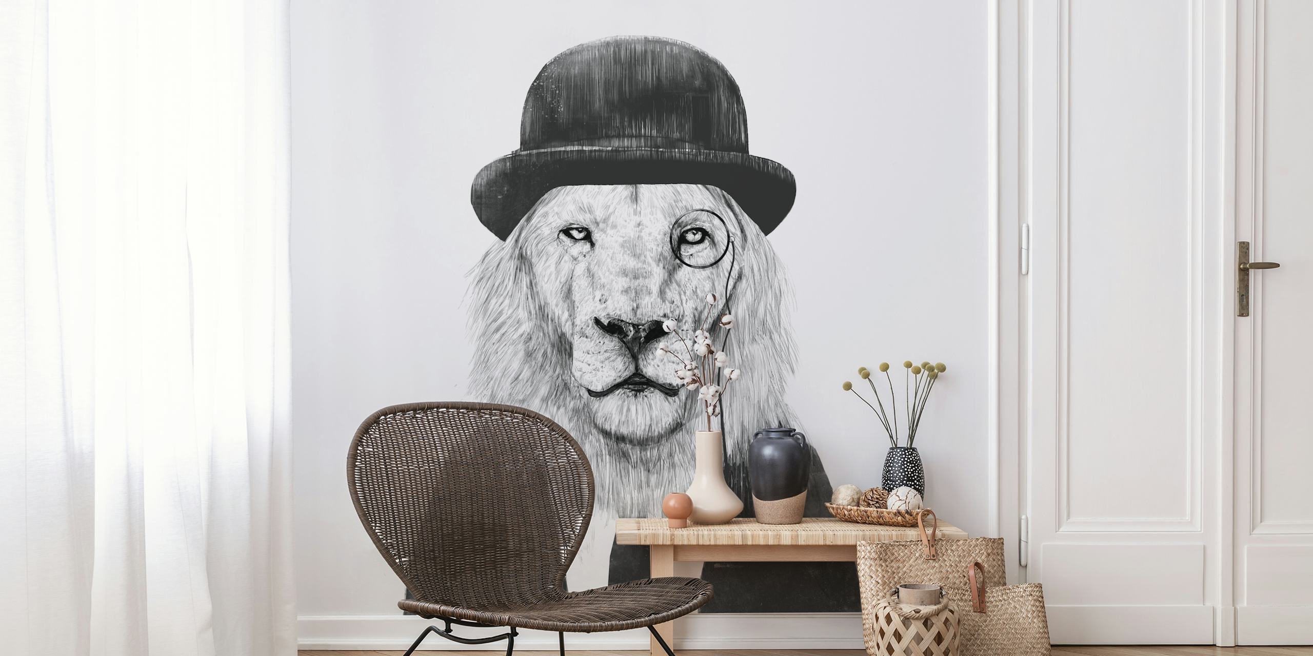 Sir lion illustration tapet i ett rum