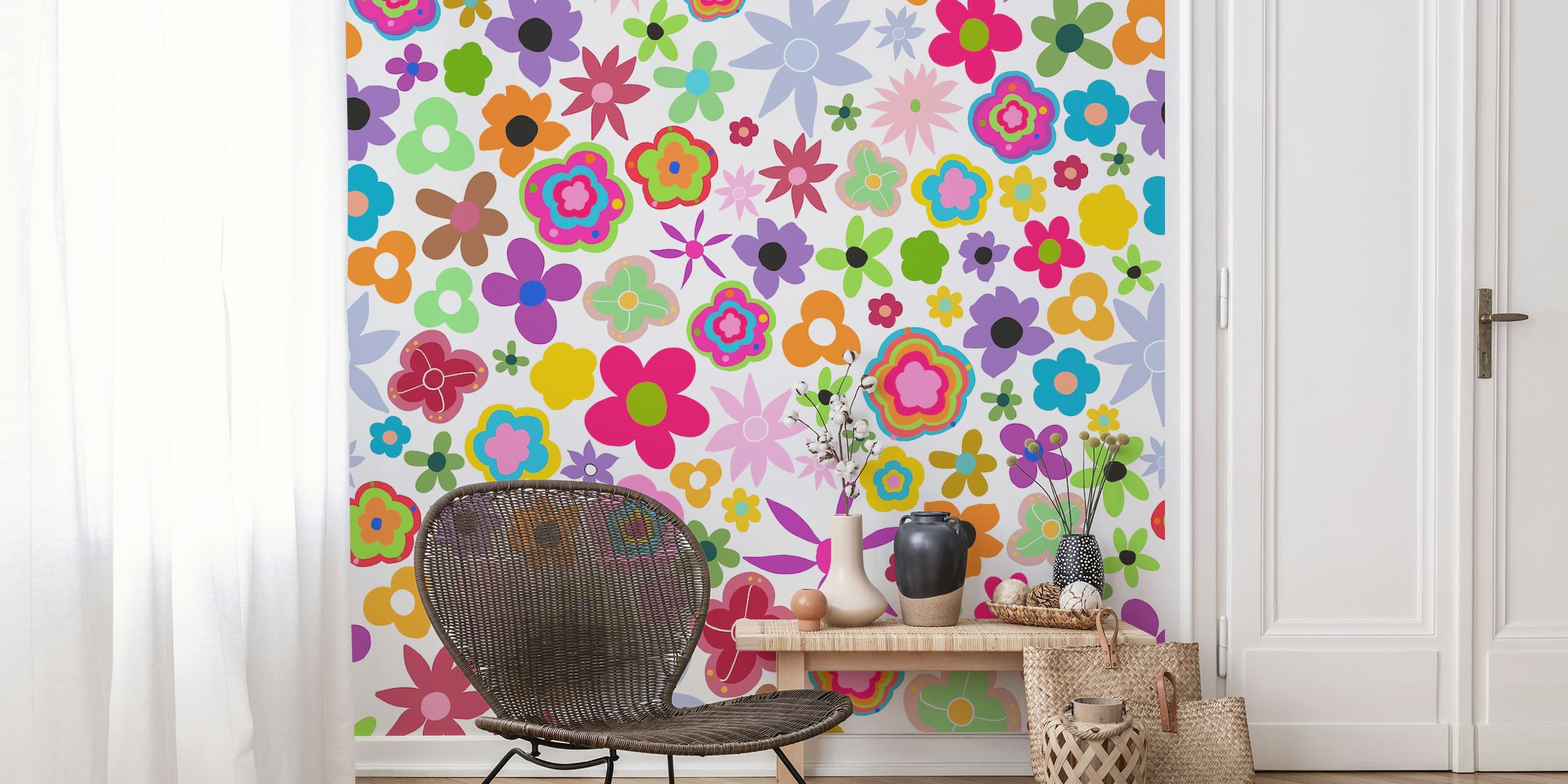 Colorful floral wallpaper design in a room