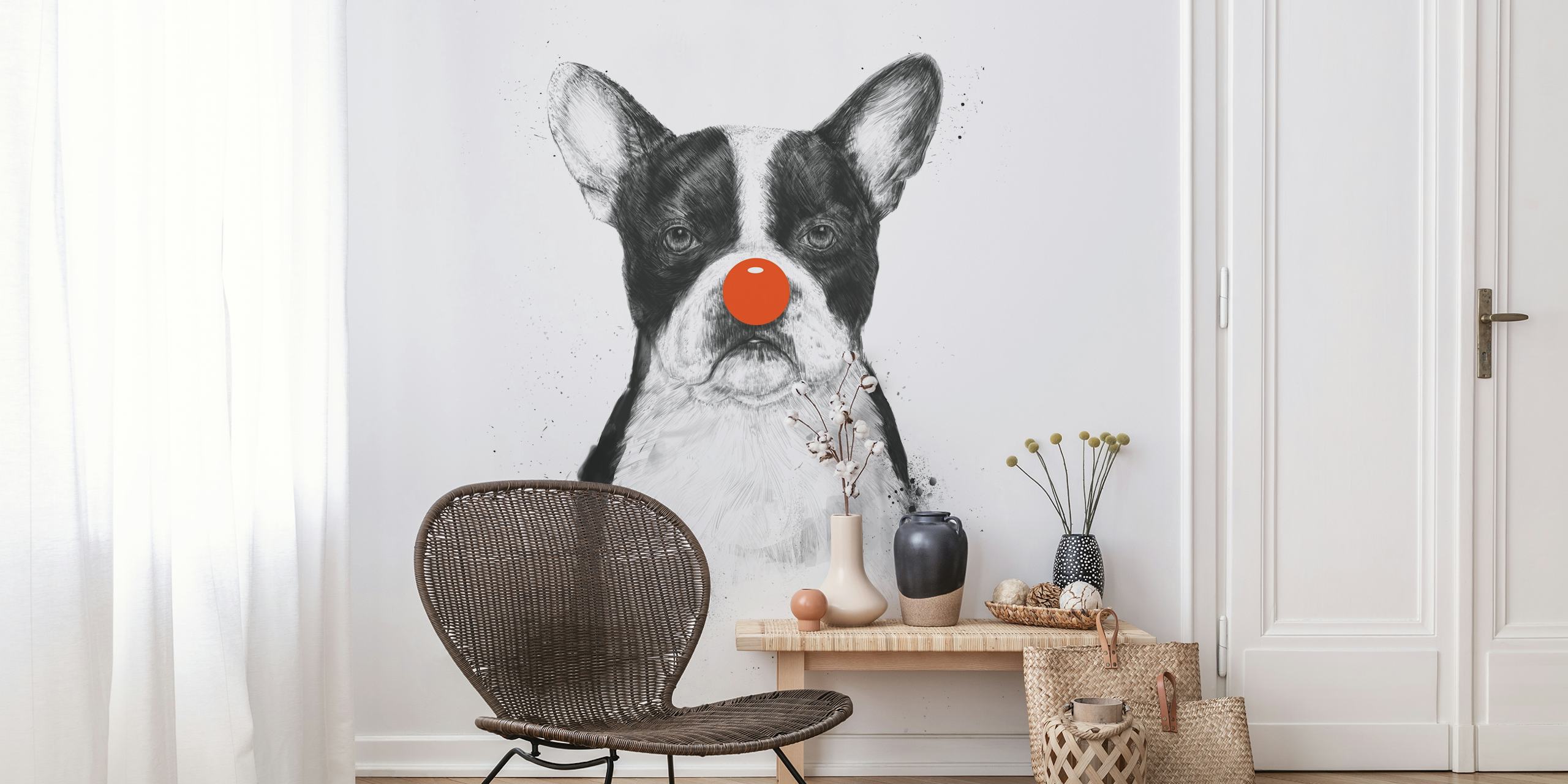 French Bulldog with a red clown nose wall mural