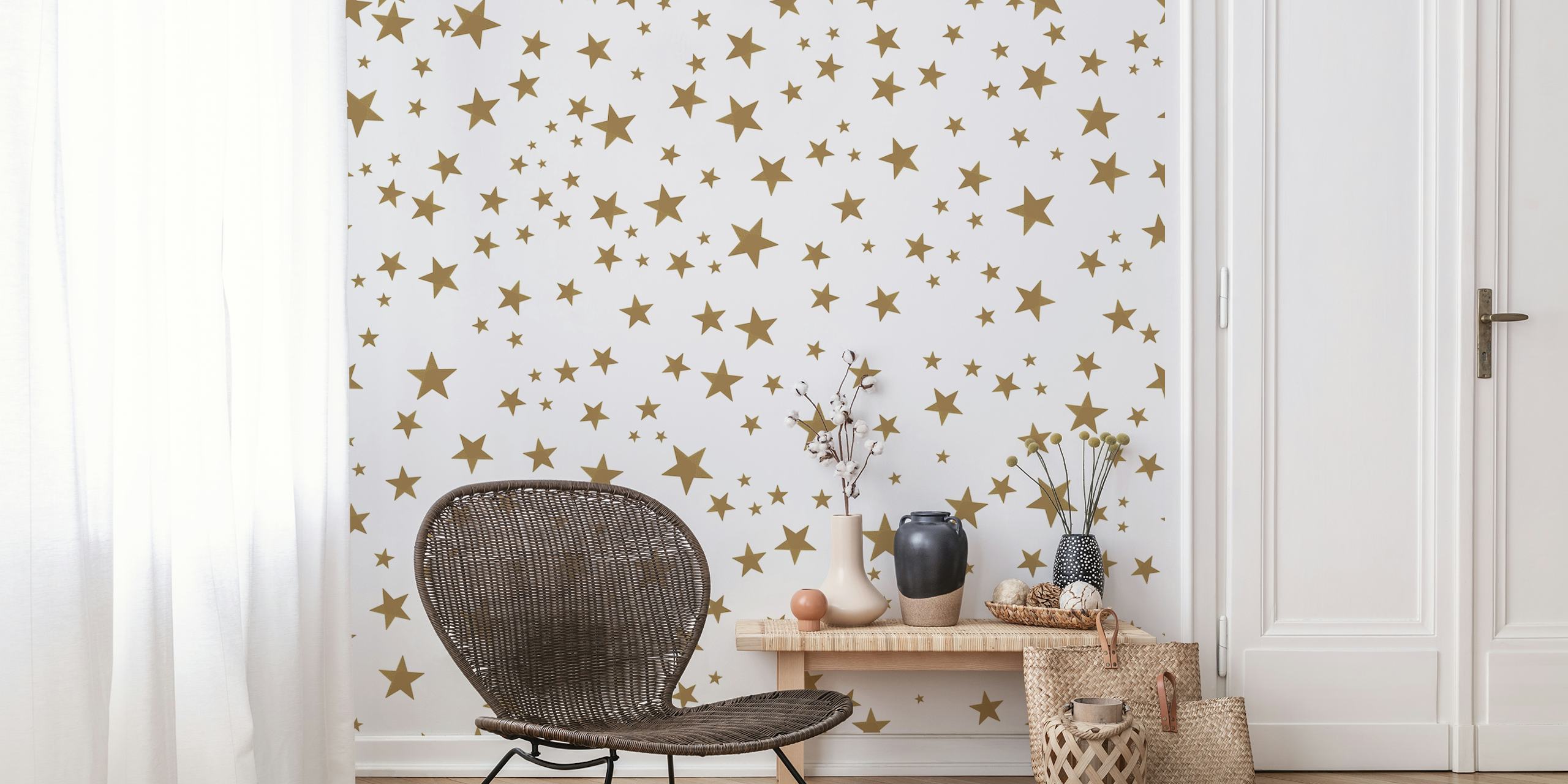 Tapeta Gold yellow stars zobrazená v místnosti