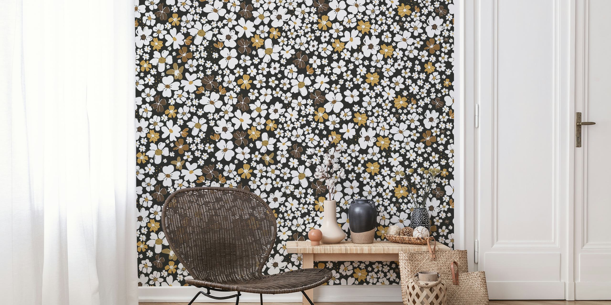 Daisies Ditsy wall mural with a dense floral pattern