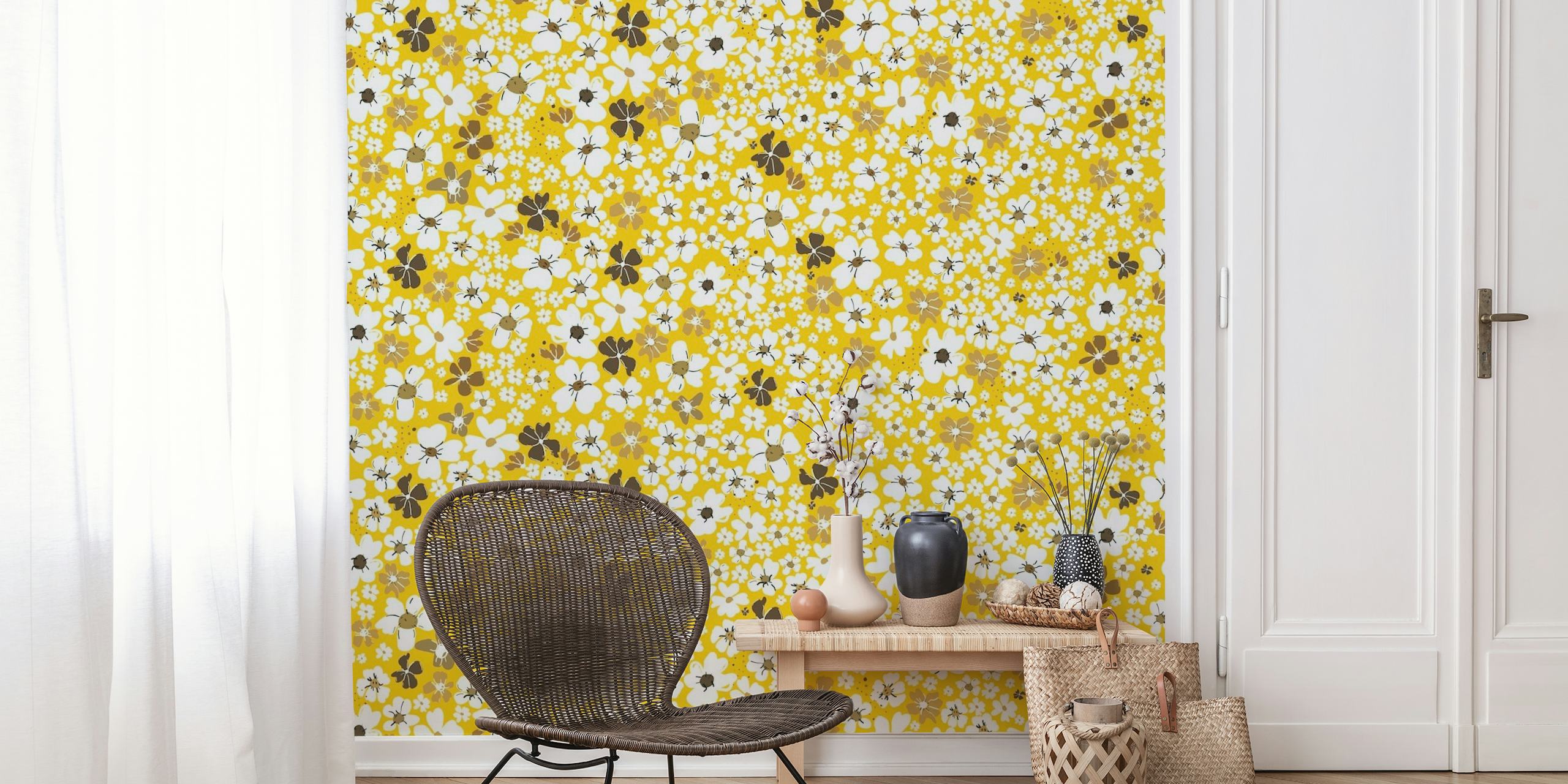 Daisies ditsy yellow papel de parede
