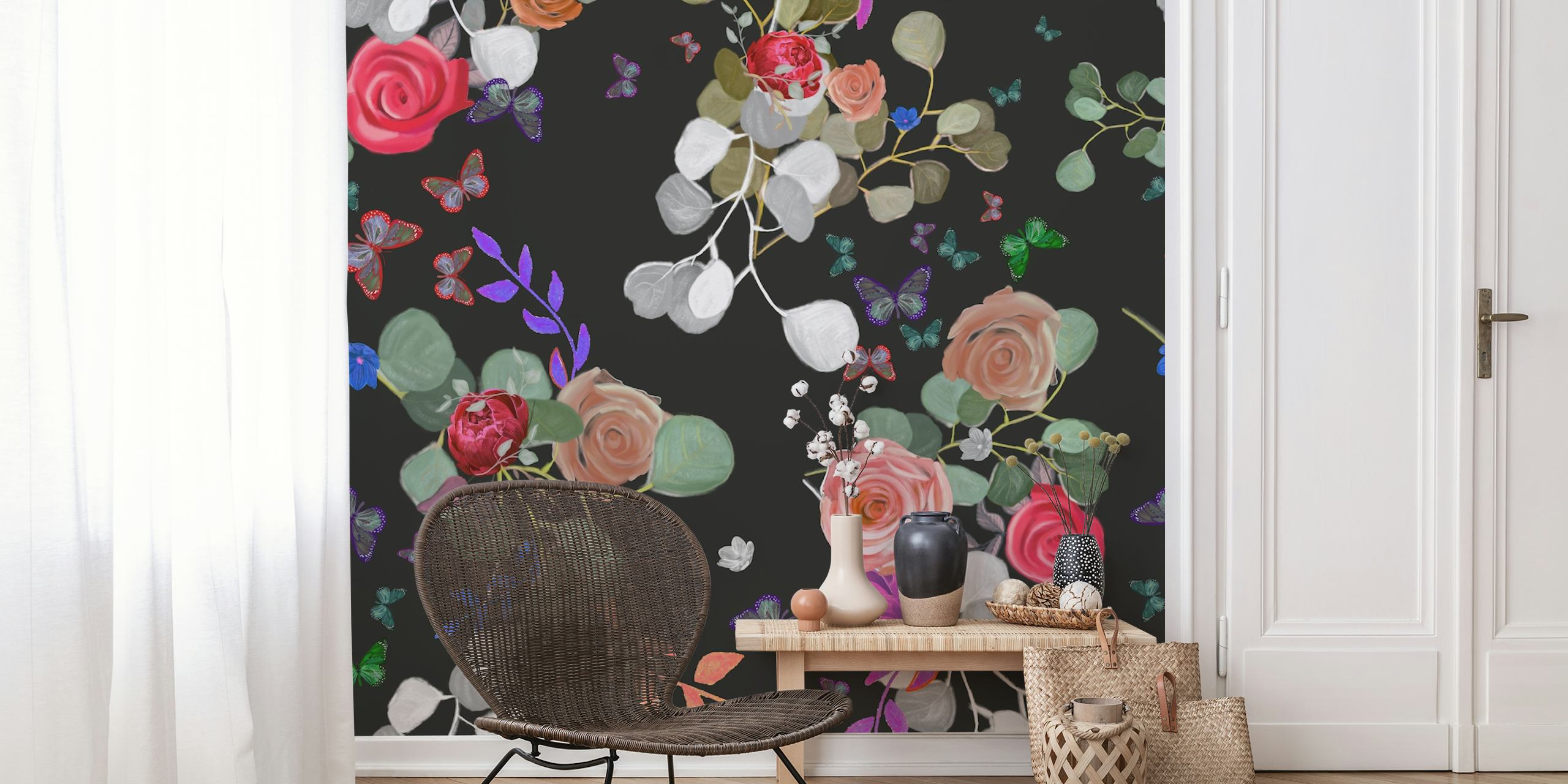 Carta da parati Eucalyptus e roses in una stanza