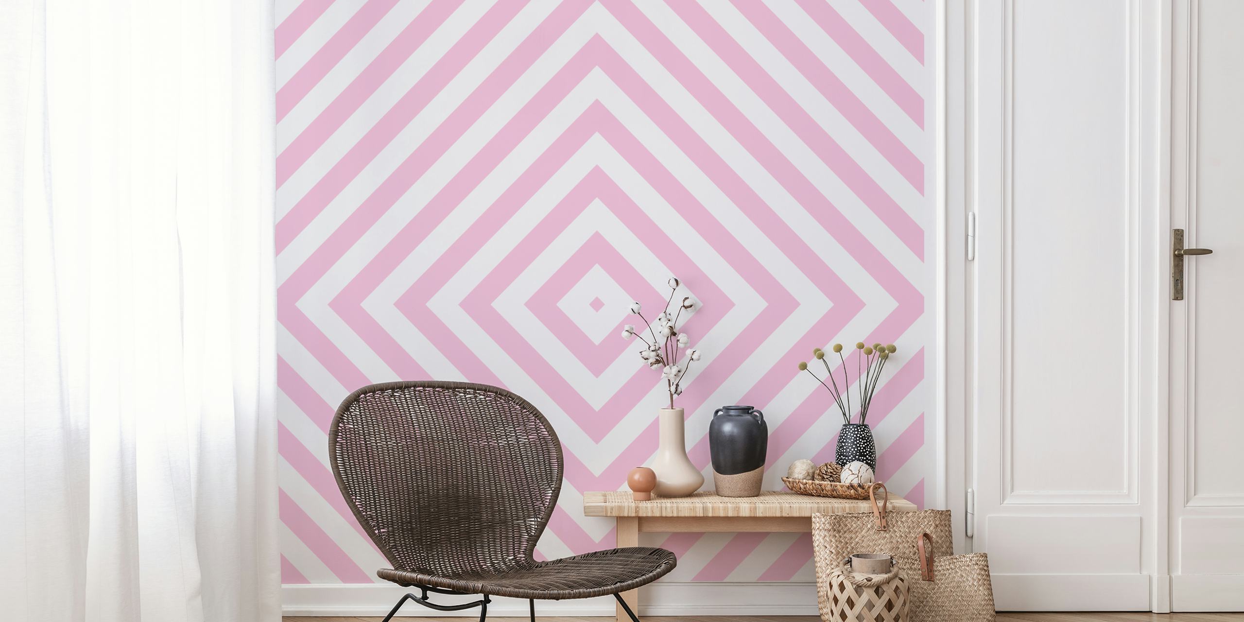 Pink and white geometric diamond pattern wallpaper