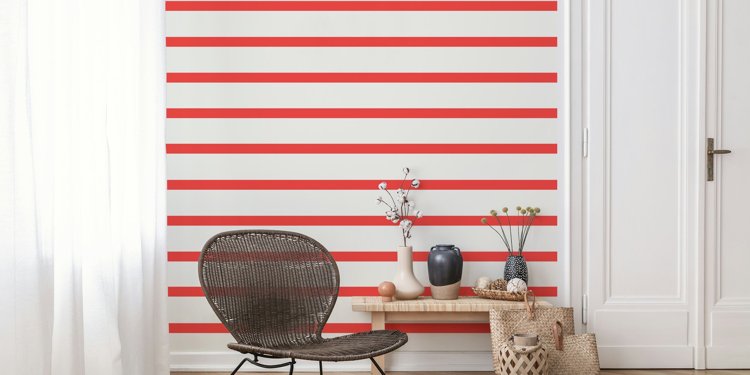 Papel pintado Stripes Red mostrado en una habitación