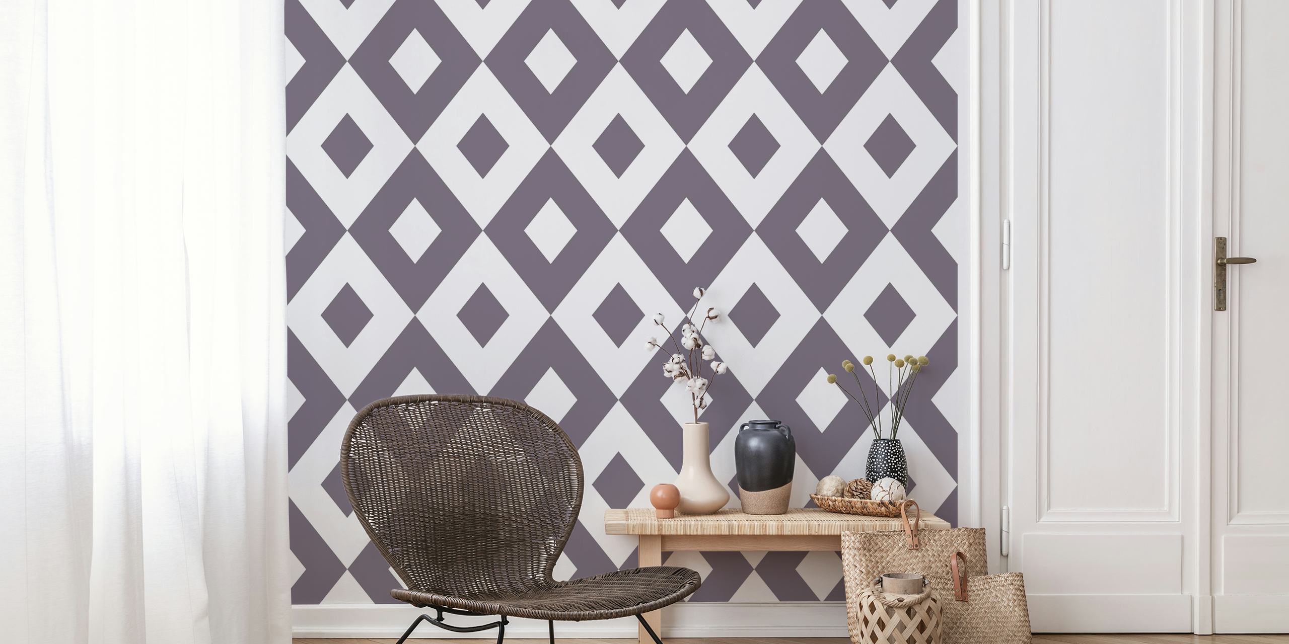 Papel pintado Plum White Rhombus Pattern en la habitación