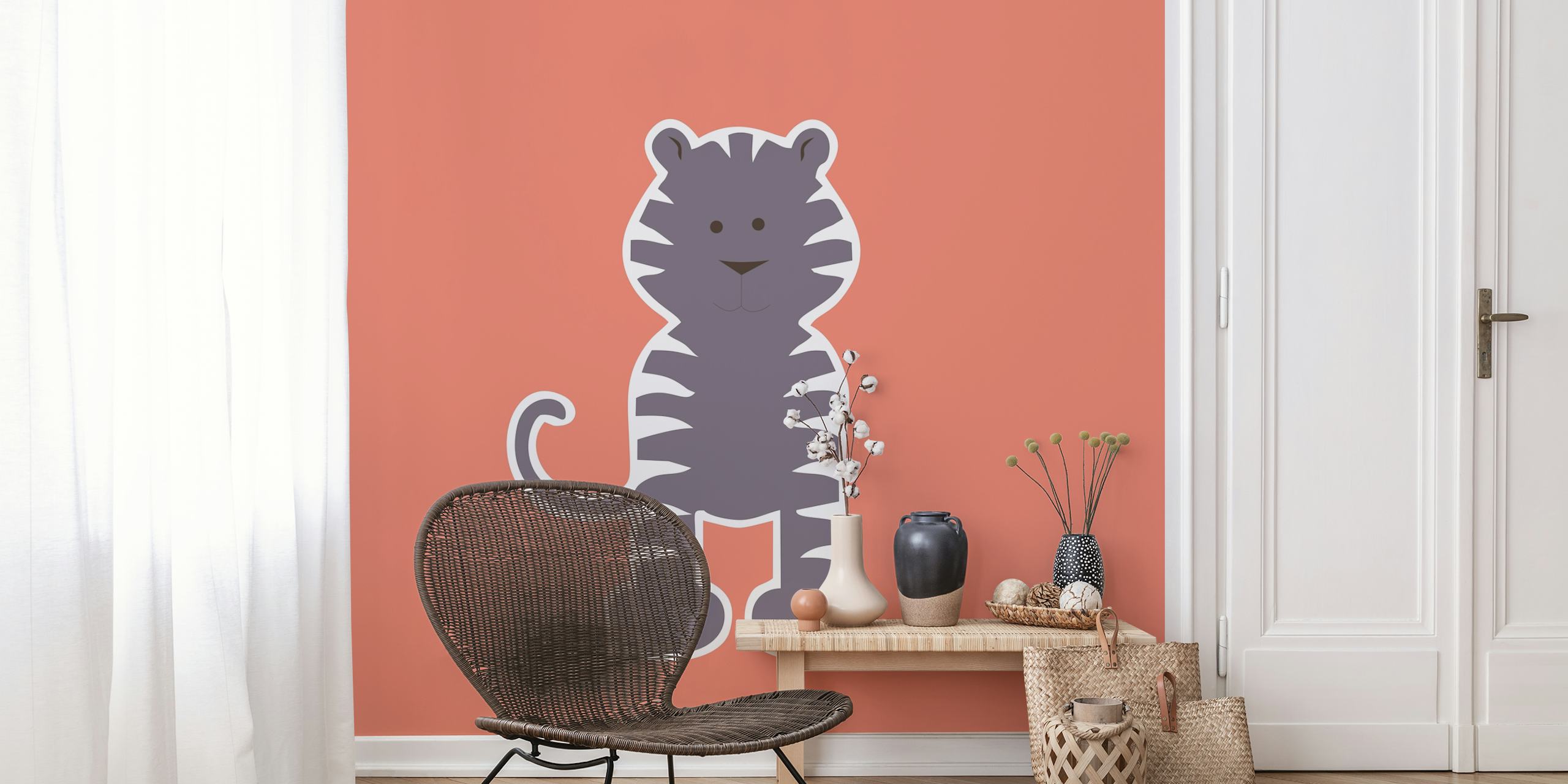 Papel pintado Rust Orange Tiger Kids Print en una habitación