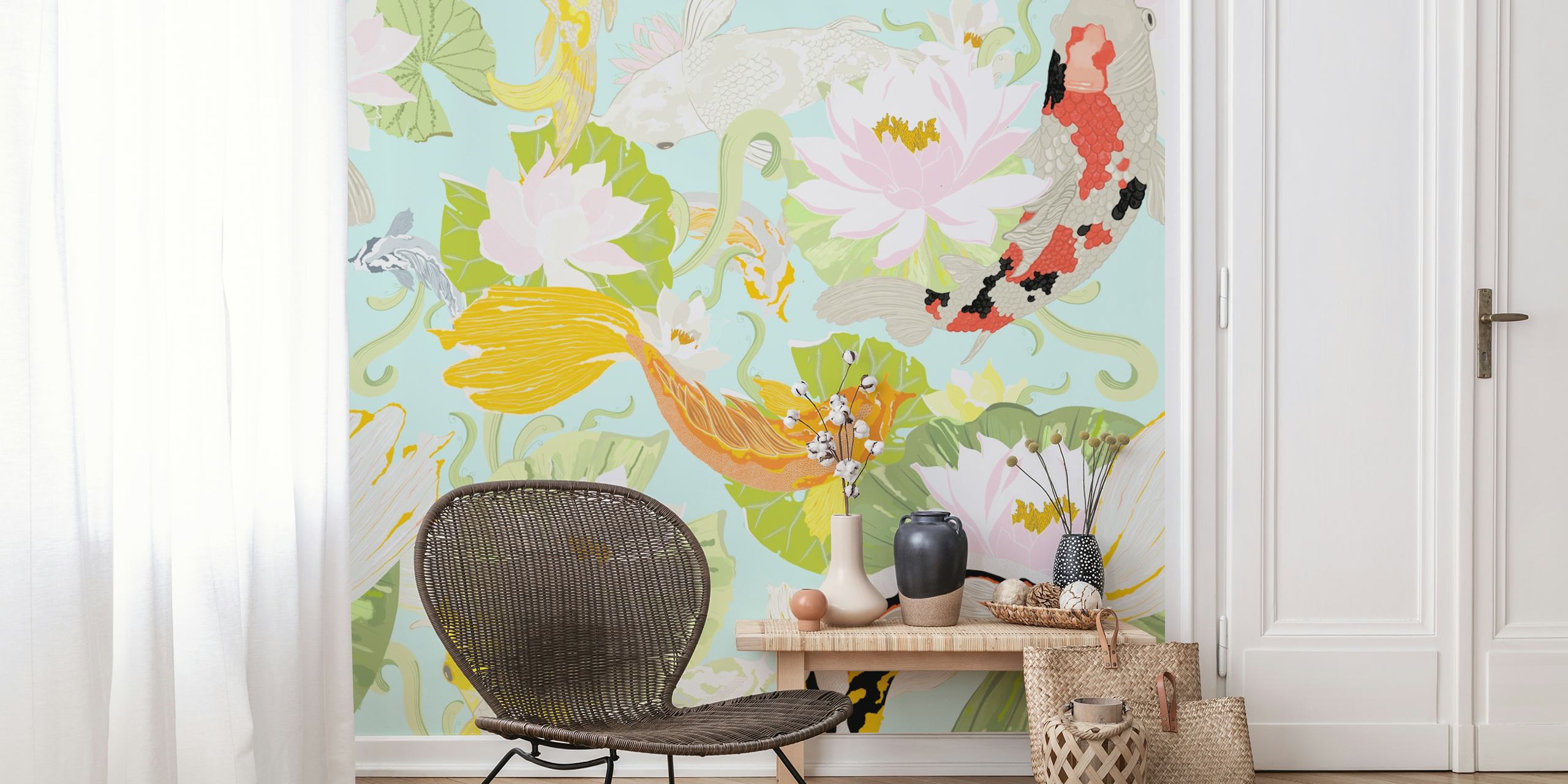 Utsuri wallpaper featuring koi fish and lotus flowers