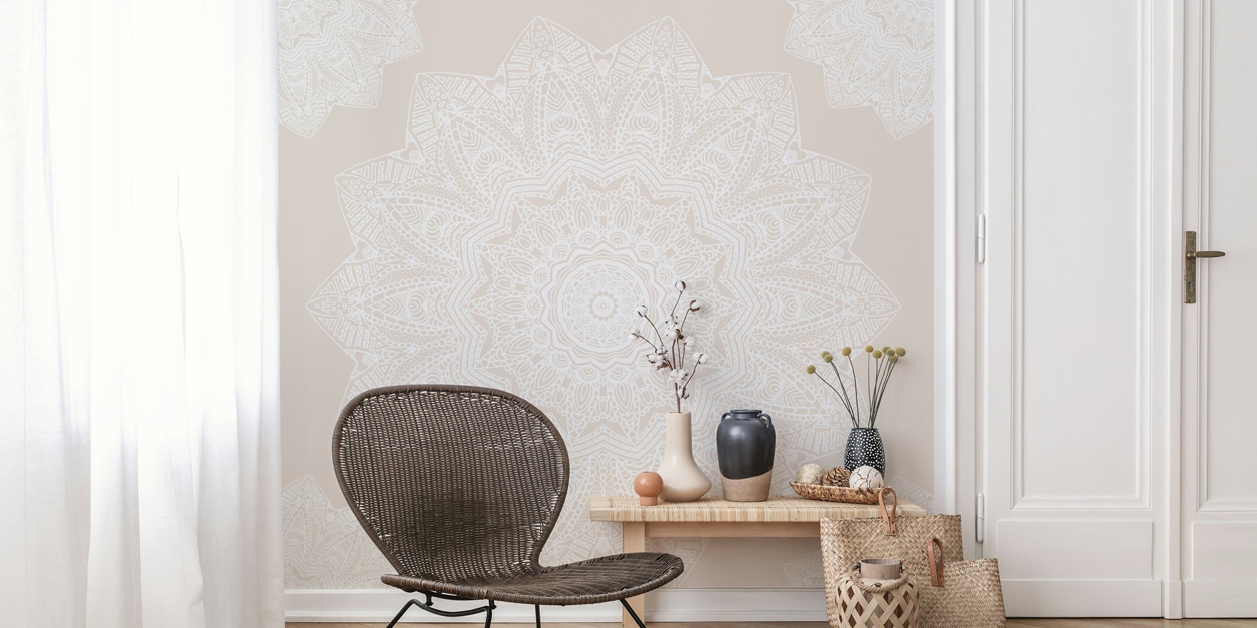 Beige mandala wallpaper in a room