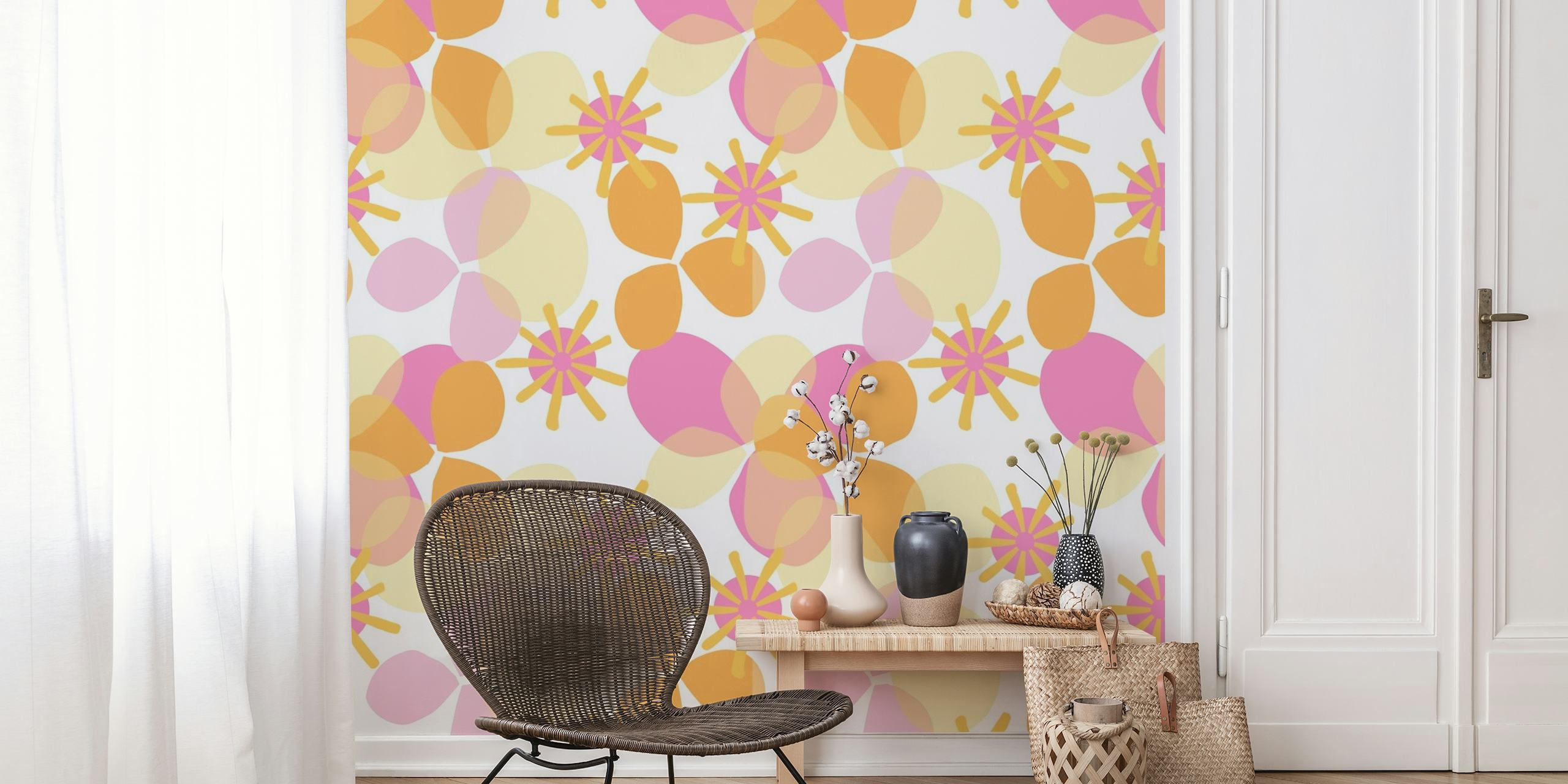 Farbenfrohes Wandbild mit geometrischem und floralem Muster namens Party Play