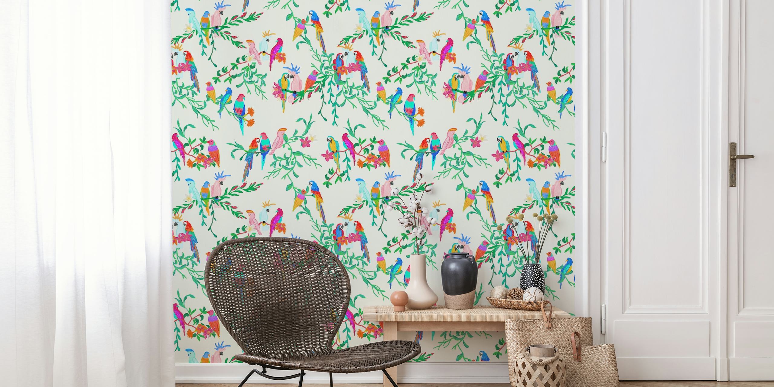 Tropical Birds in Jungle tapet i et rum