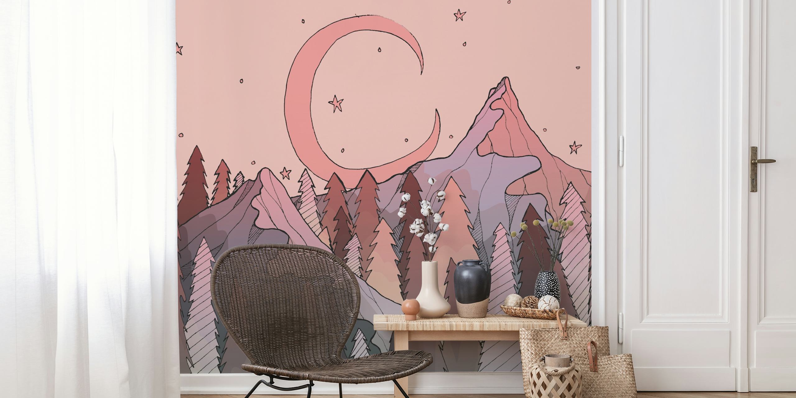 Crescent moon wallpaper em um quarto acolhedor