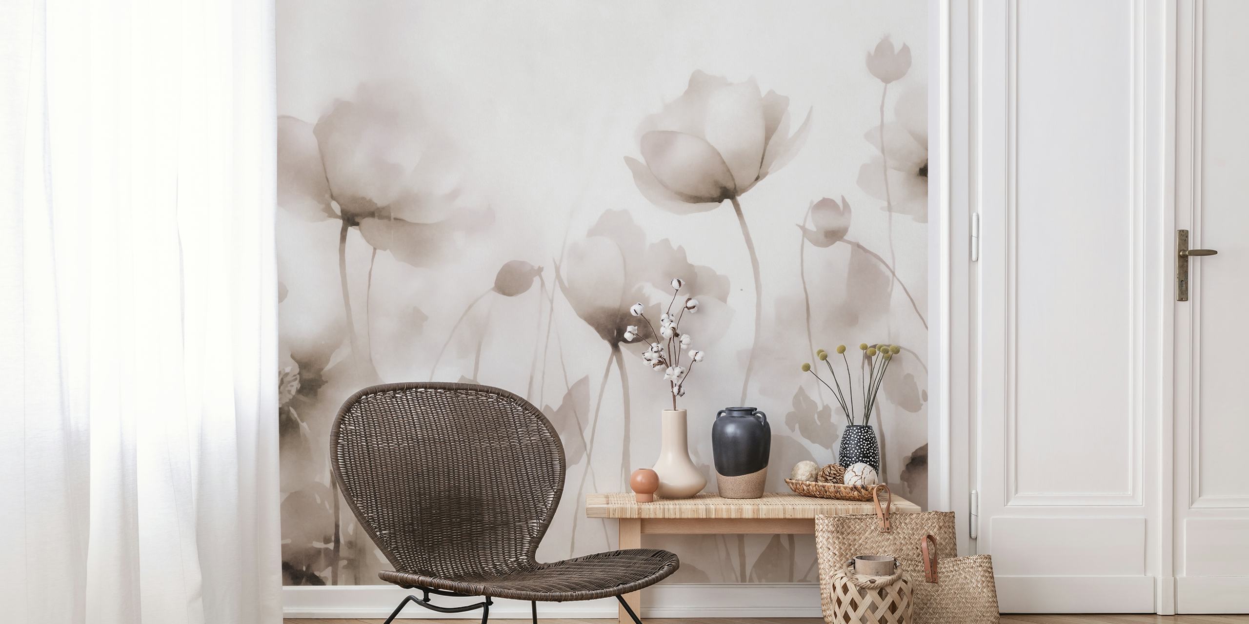 Ethereal meadow flowers wallpaper in a room