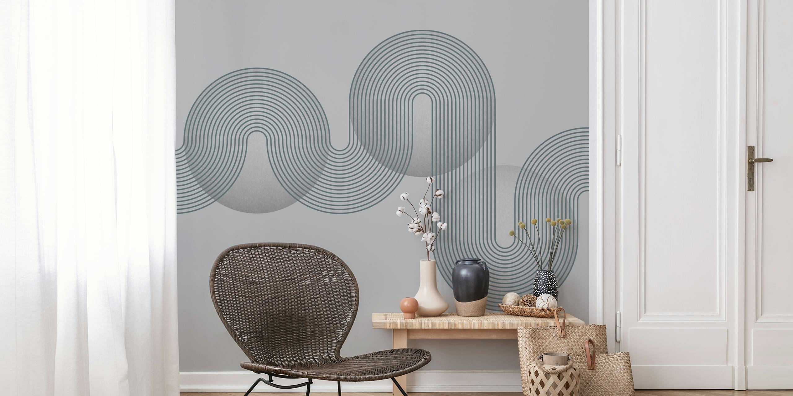 Abstract Lined Bauhaus Art Deco wall mural in monochrome