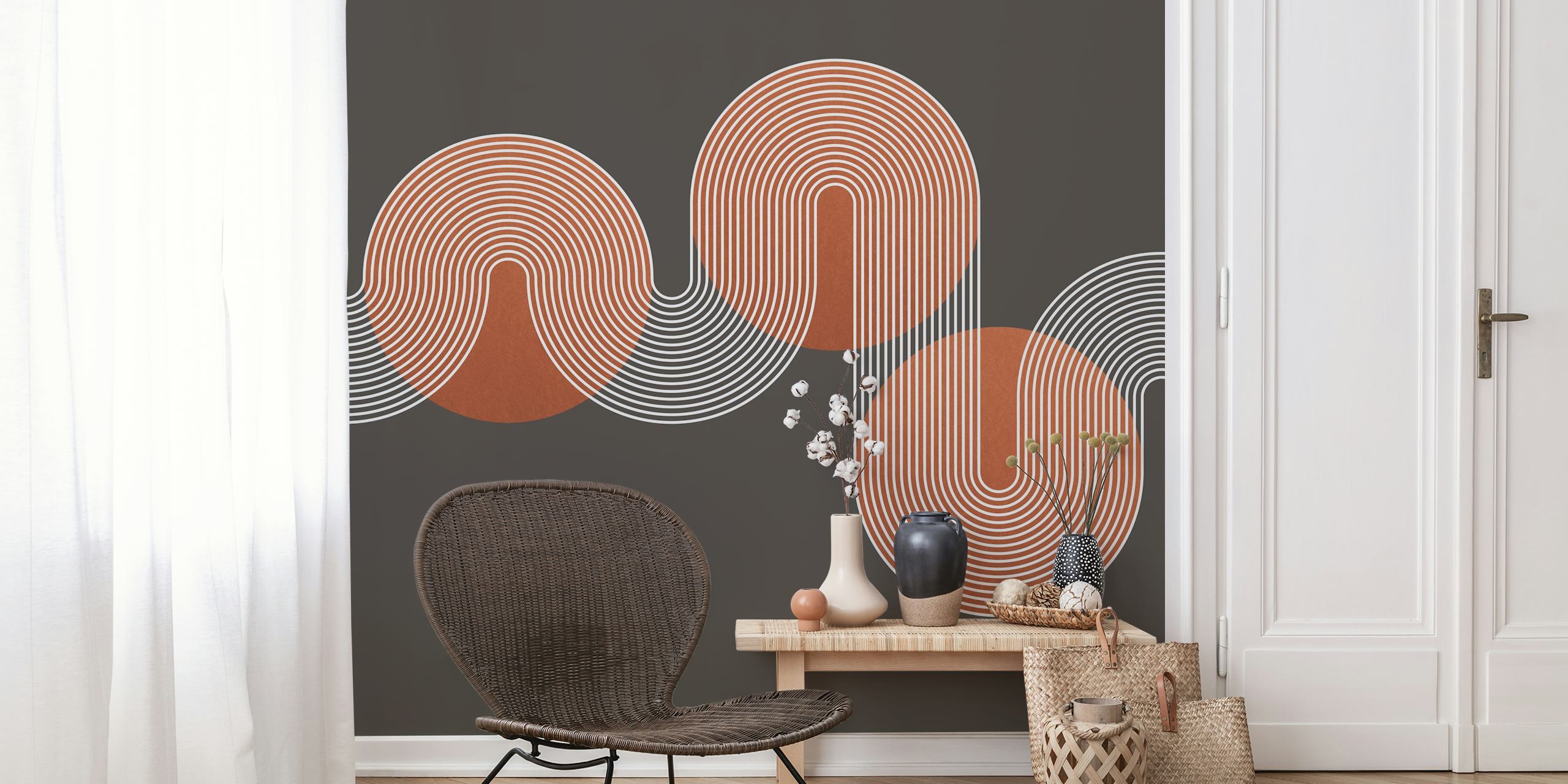 Copper Art Deco wallpaper displayed in a room