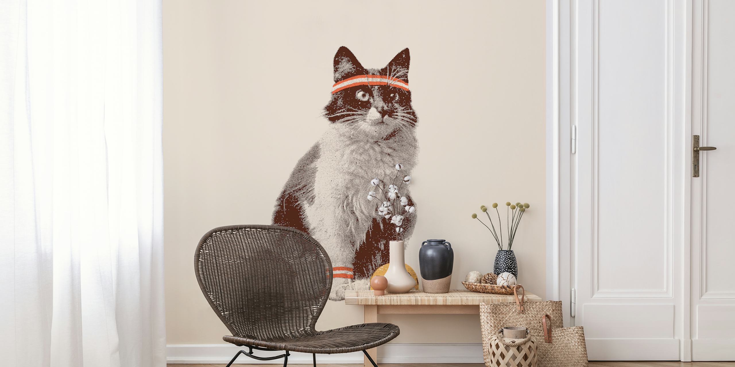 Ταπετσαρία Tennis Cat που εμφανίζεται σε ένα δωμάτιο