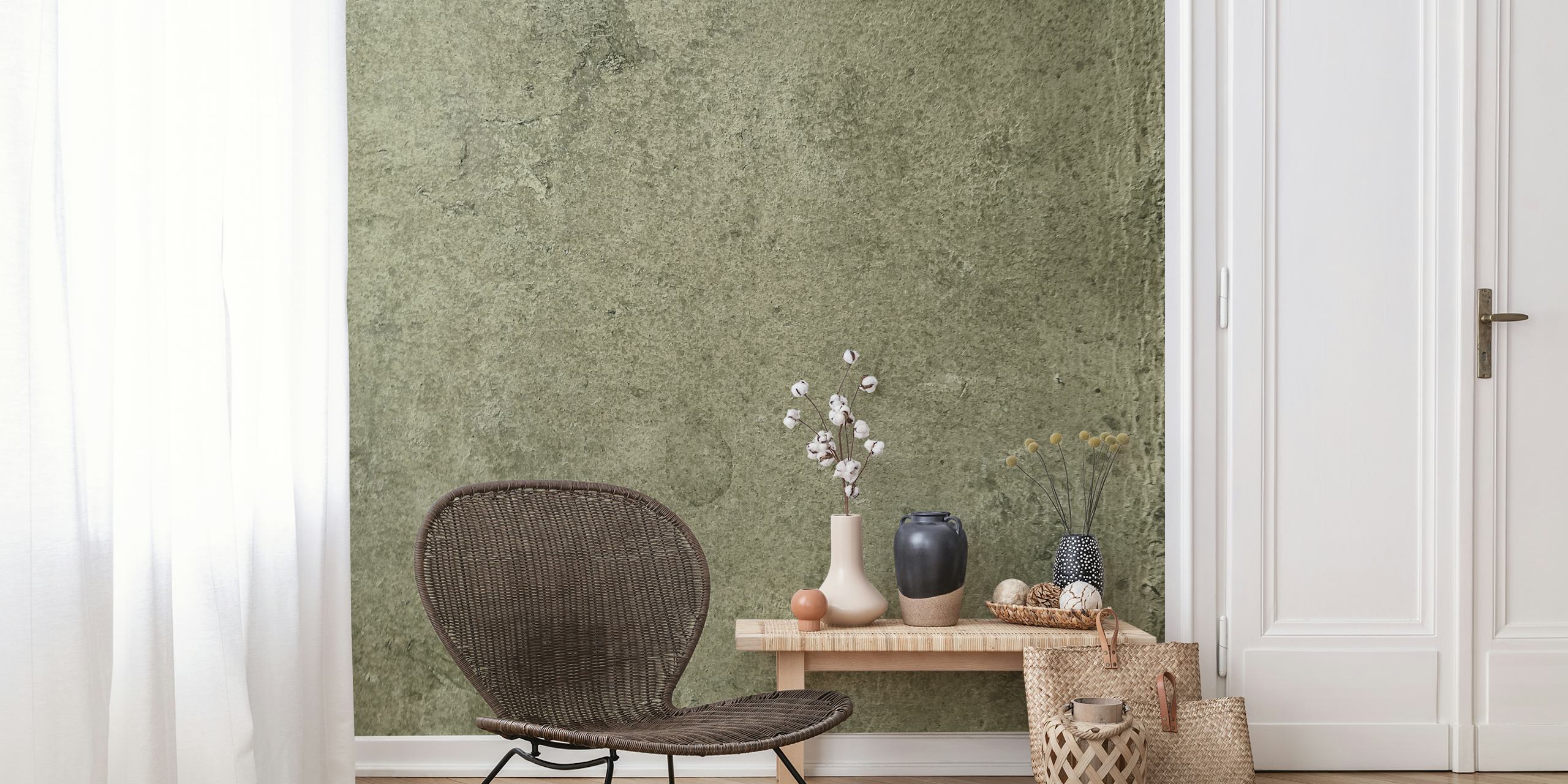 Aged leather olive wallpaper in a room