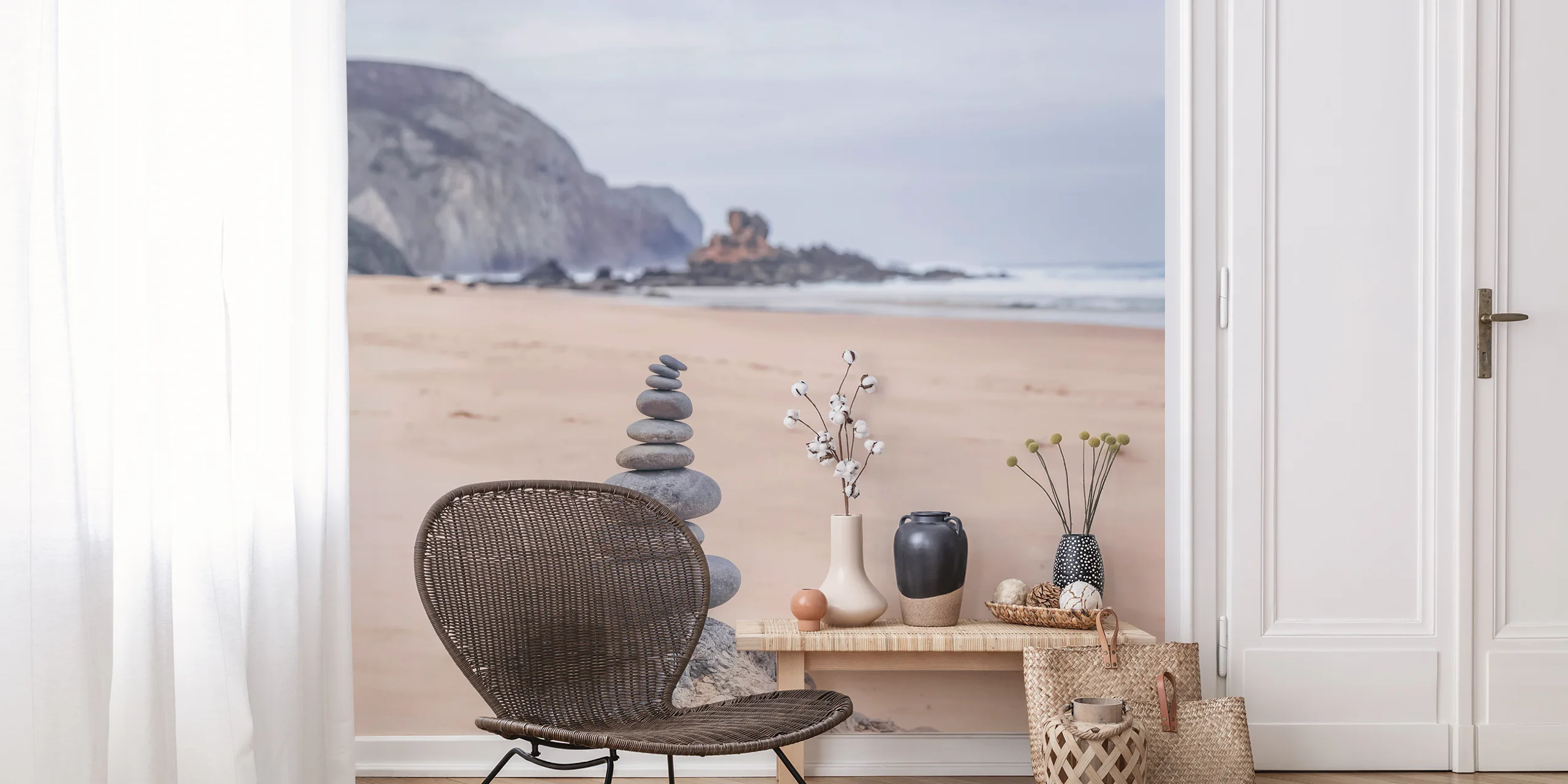 Land Art Pebble Stack Wallpaper | happywall.com