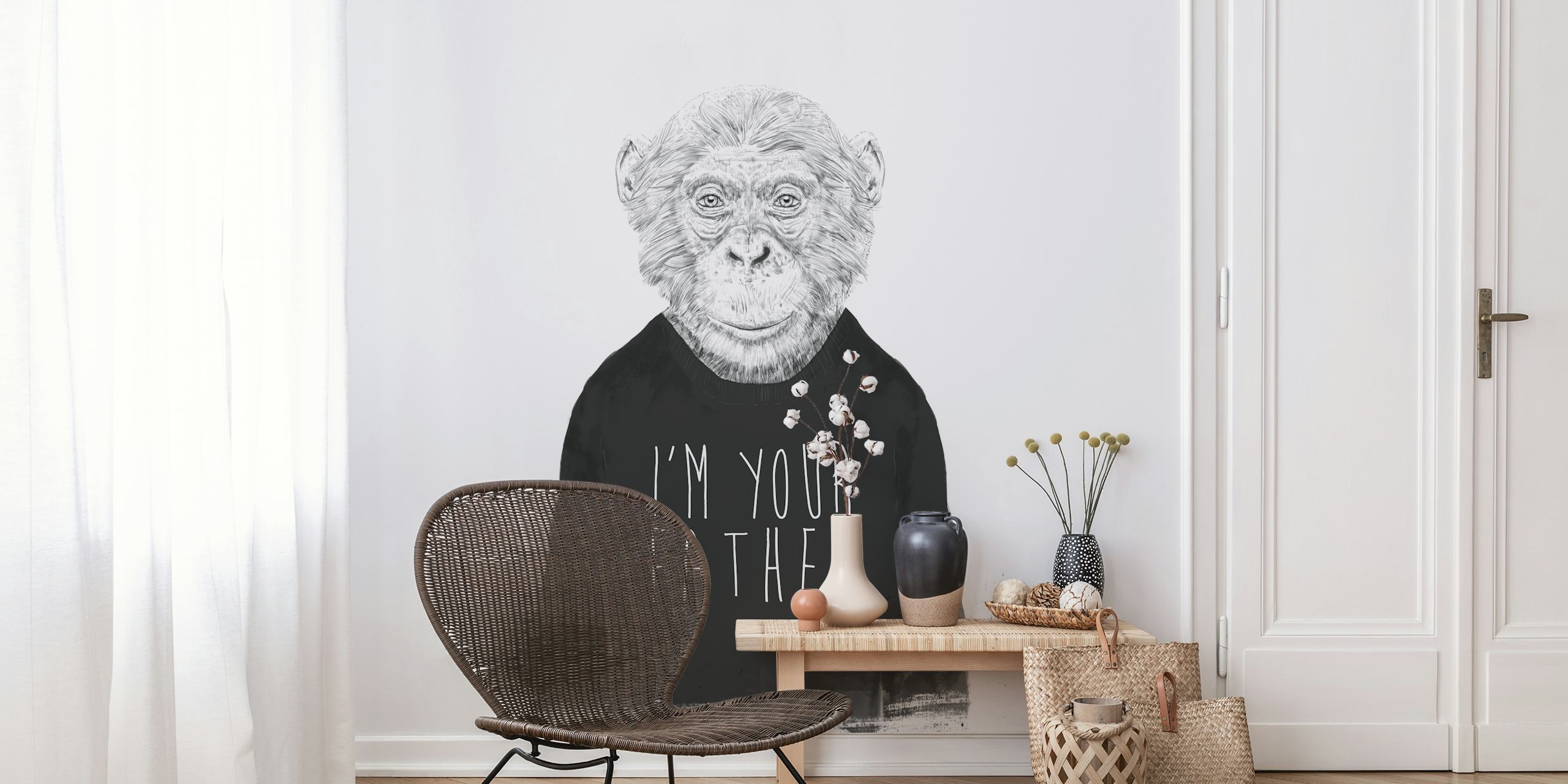 Tapetdesign med en leken sjimpanse