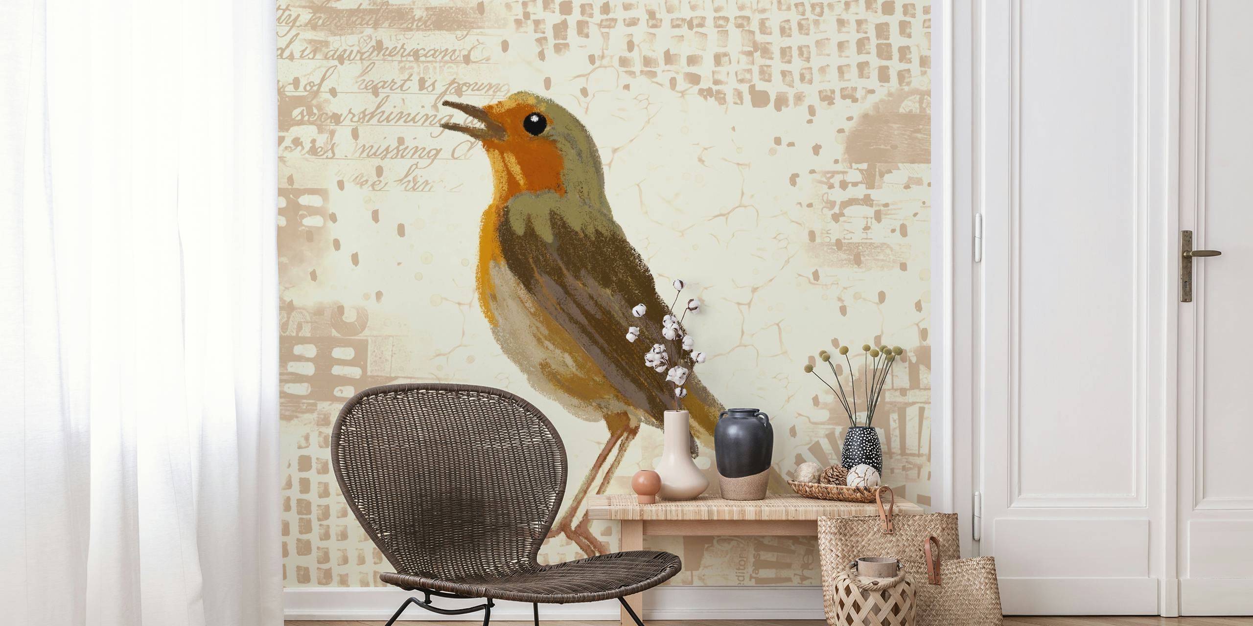 Tapeta Cute Robin Bird w pokoju