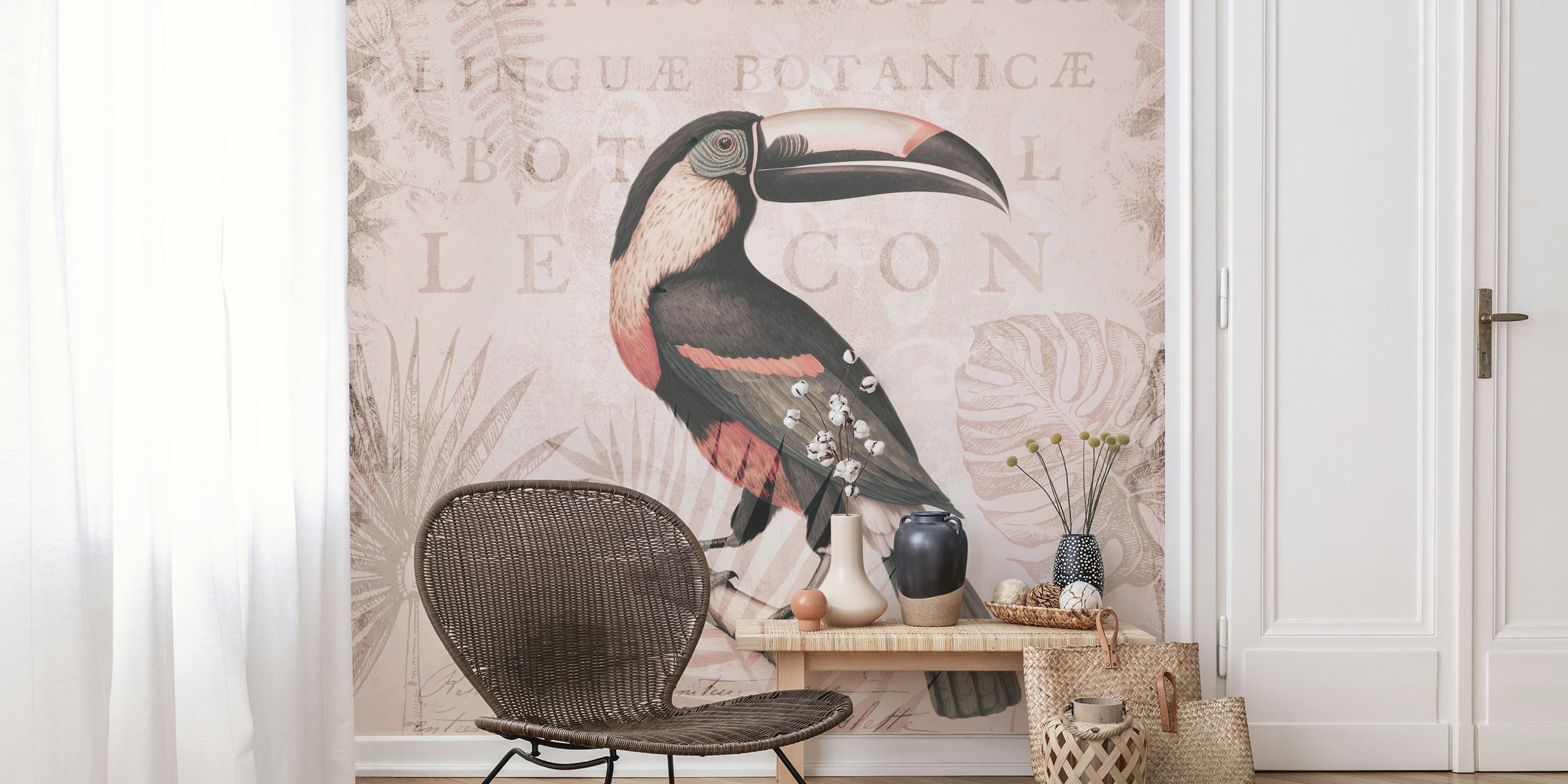 Toucans Tropical Hideaway Blush wallpaper in a room
