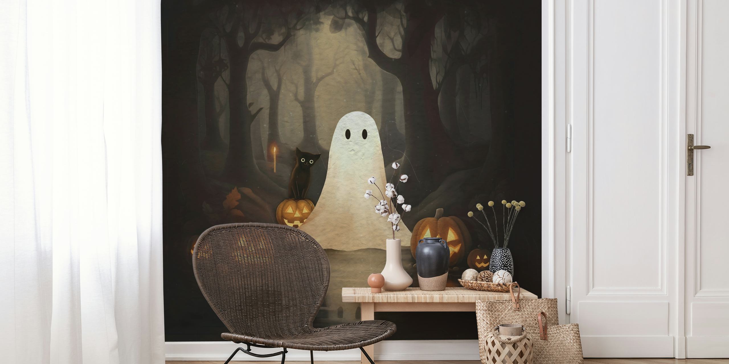 Ghost ja Black Cat -tapetti, jossa on kurpitsoja