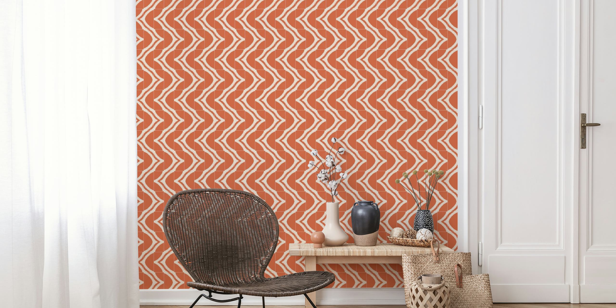 Chevron pattern in orange and cream colors wallpaper