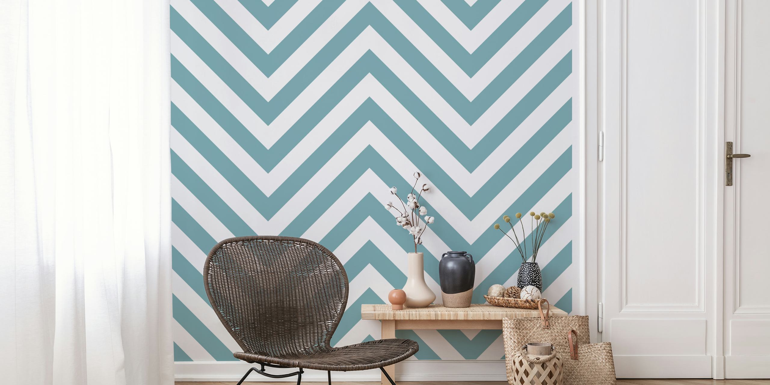 Mint white chevron zigzag pattern wall mural
