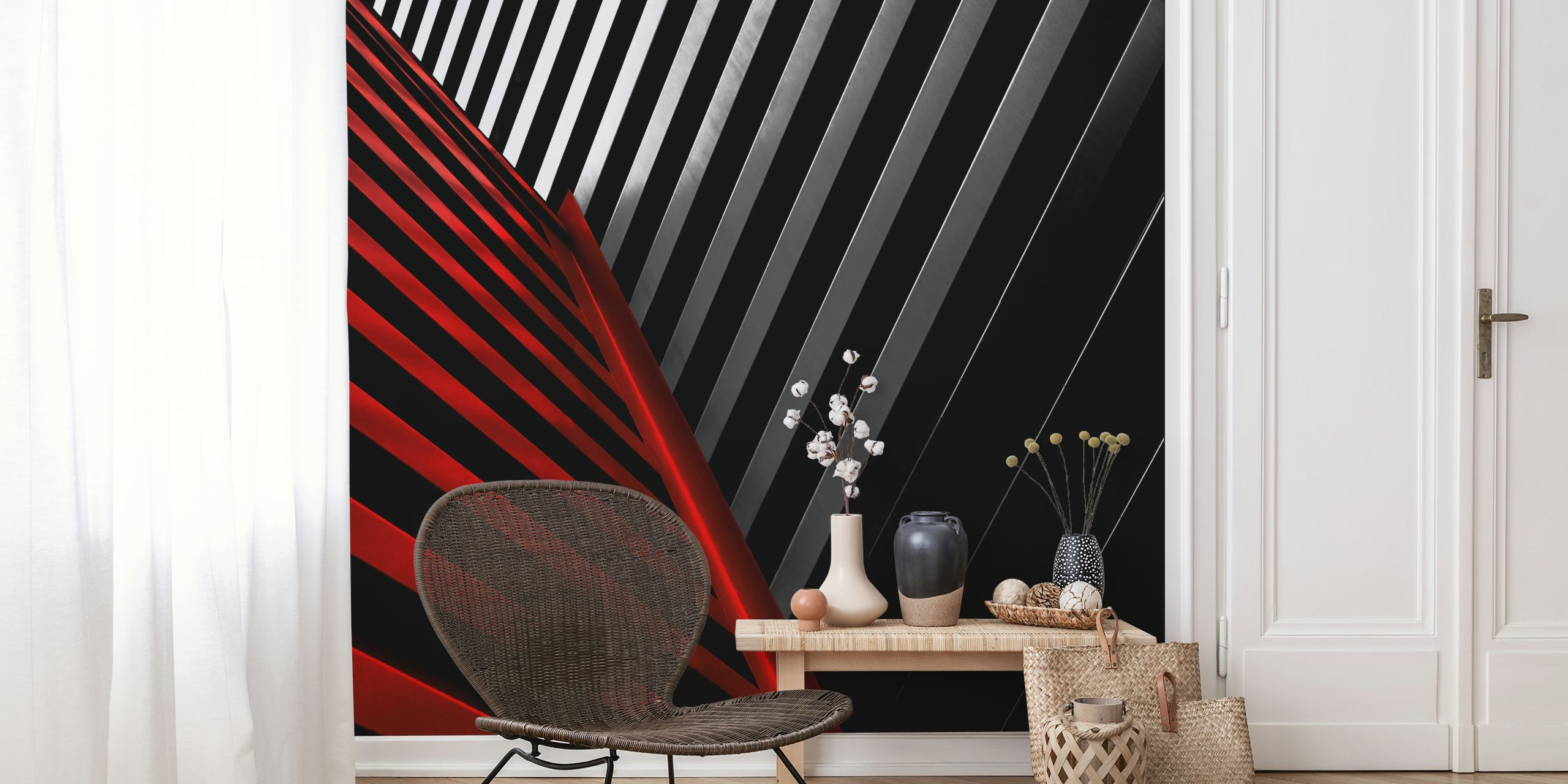 Silver und rote Tapete in modernem Ambiente