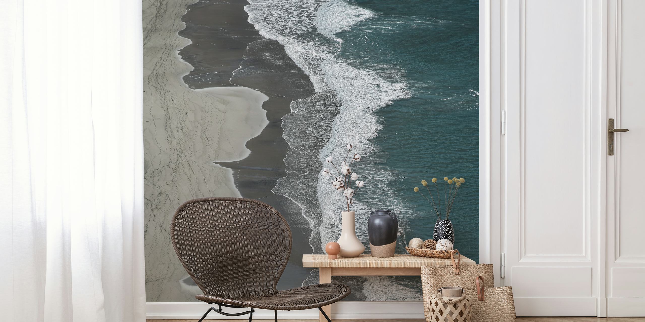 Running waves wallpaper in a modern room