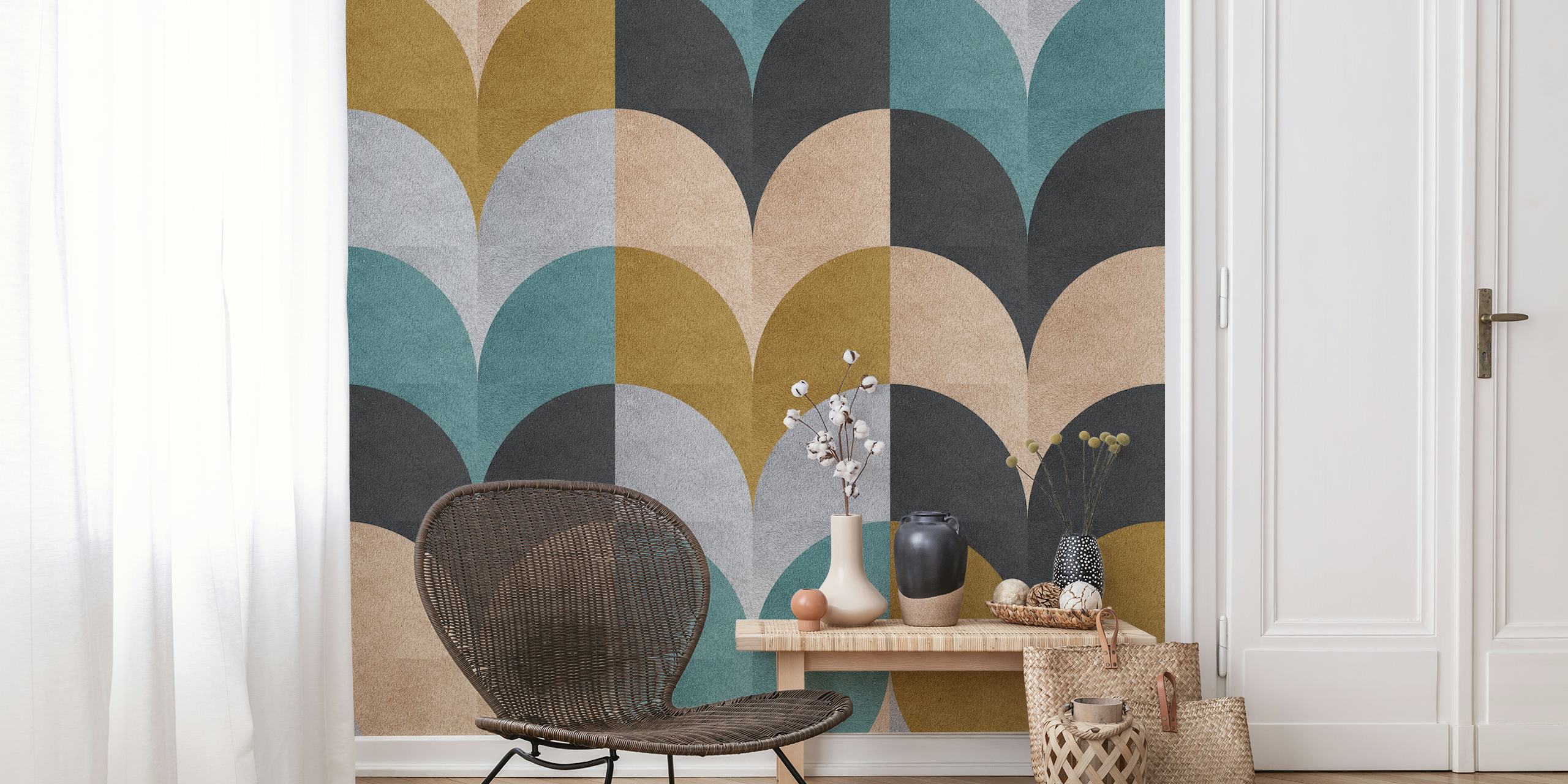 Stilvolles Wandbild Geometric Art 2023 mit erdfarbenen Bögen auf strukturiertem Hintergrund