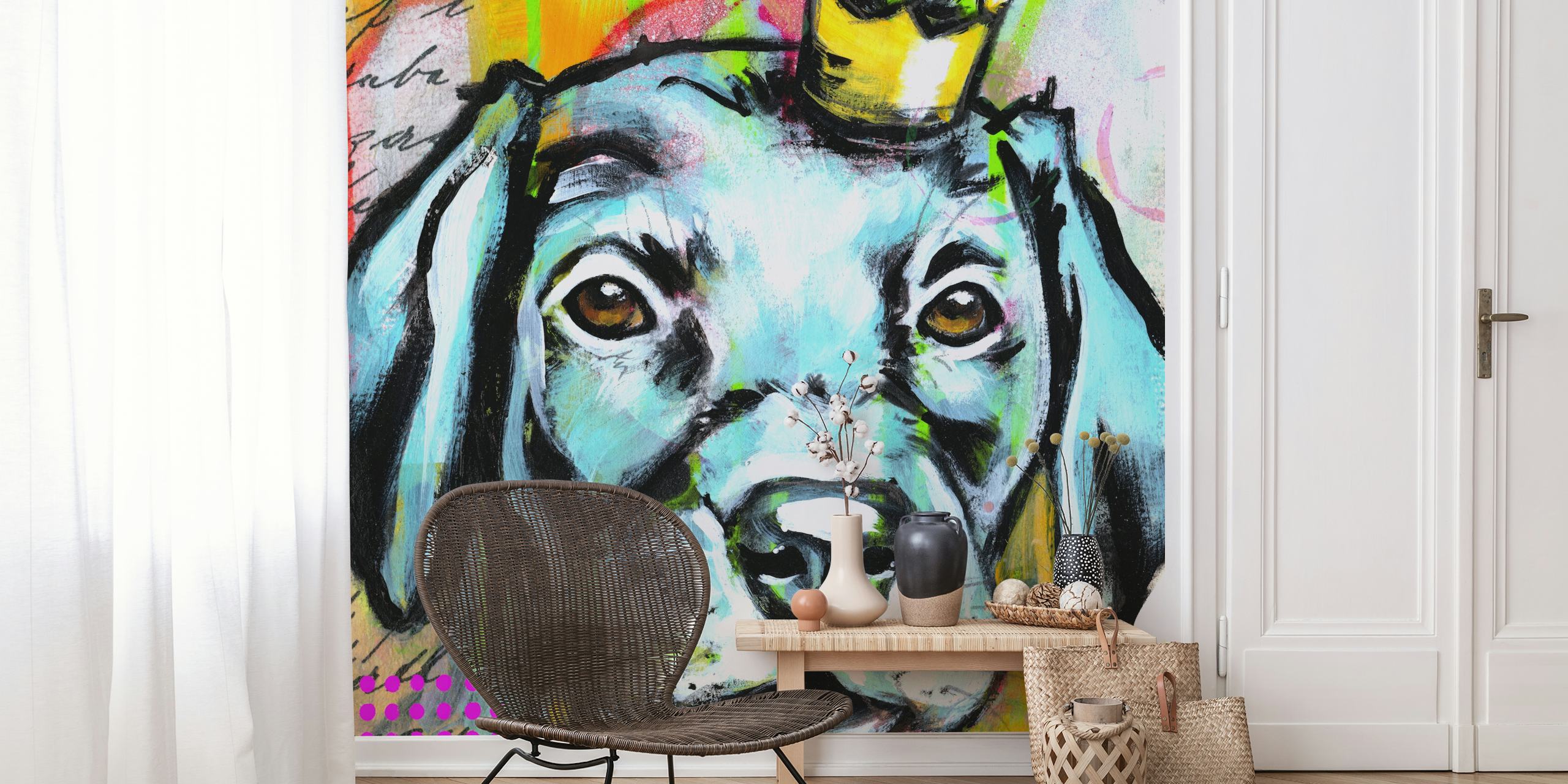 King of Dogs behang in een kleurrijke kamer