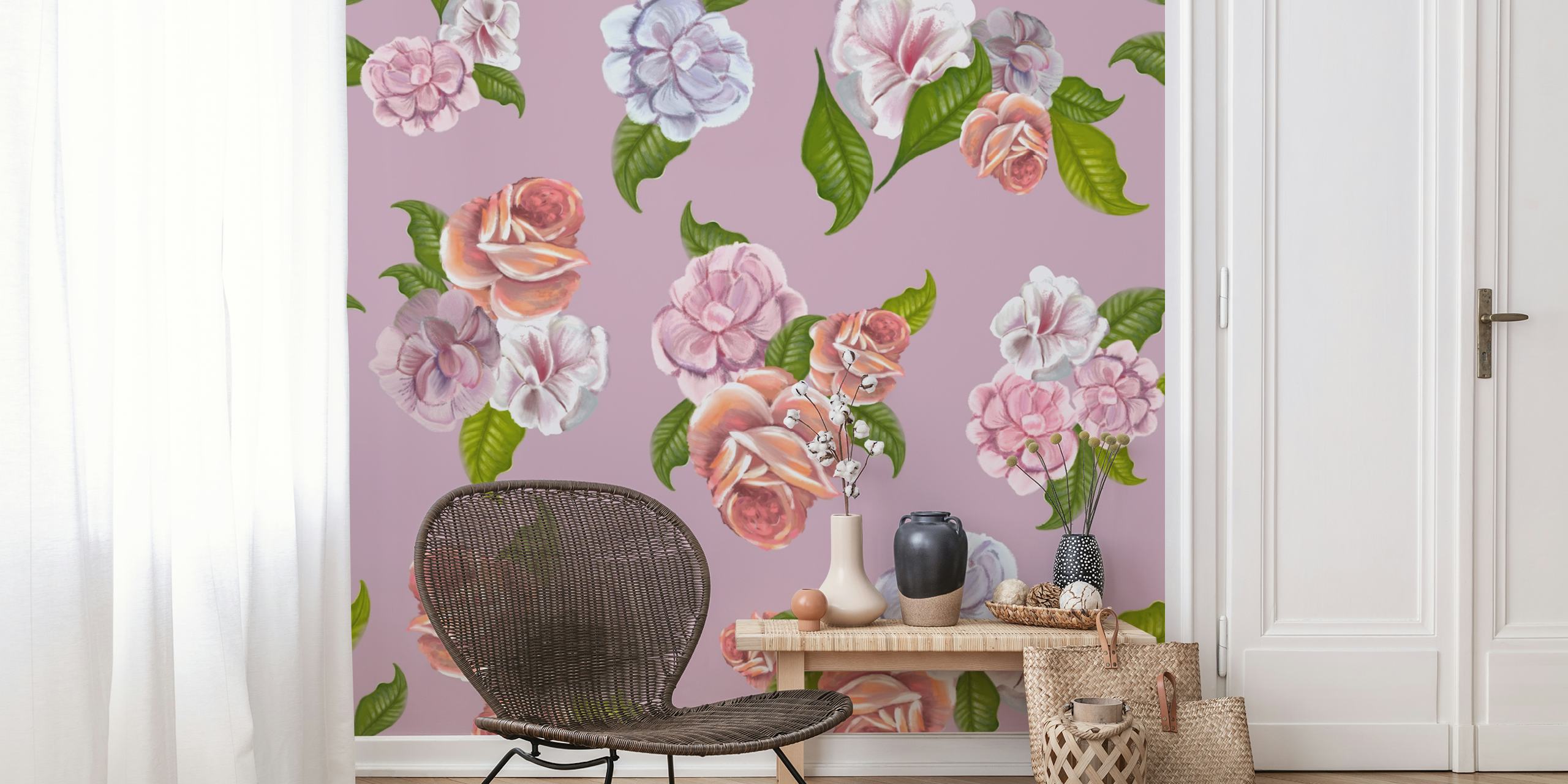 Heirloom floral wallpaper σε ένα δωμάτιο